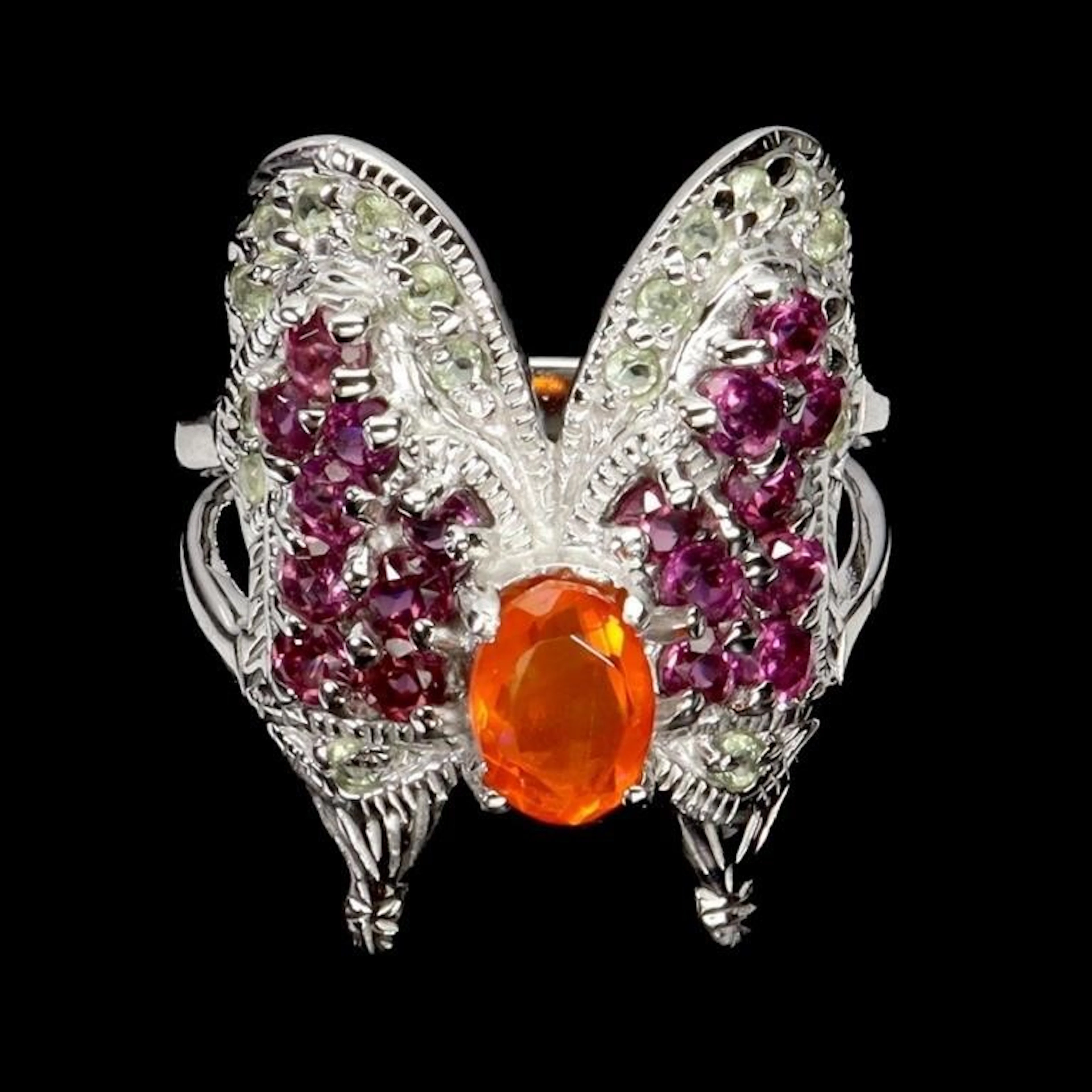 Natural Mexican Orange Opal & Garnet ring