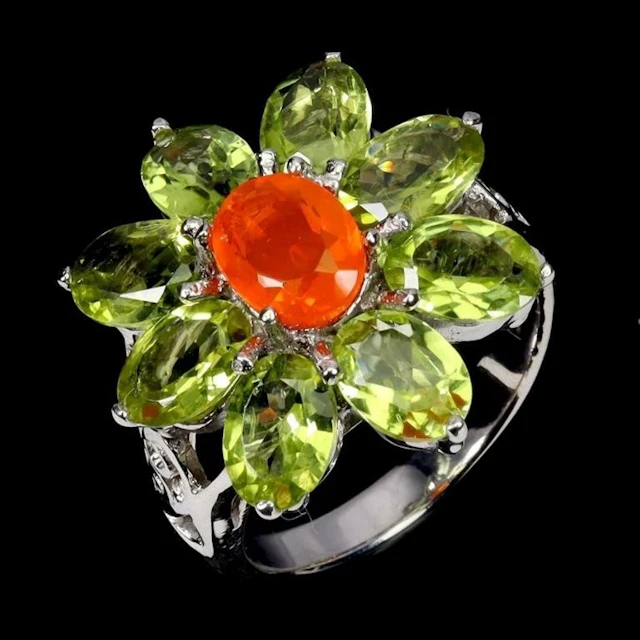 Natural Ethopian Orange Opal & Peridot Ring
