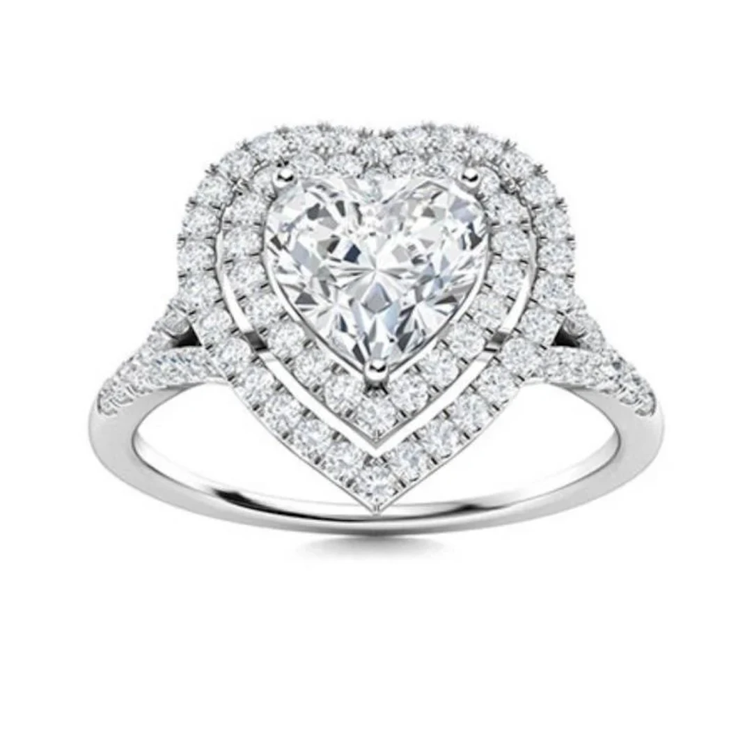 Gold & Brilliant White Heart Diamond 3.50 Cts Ring