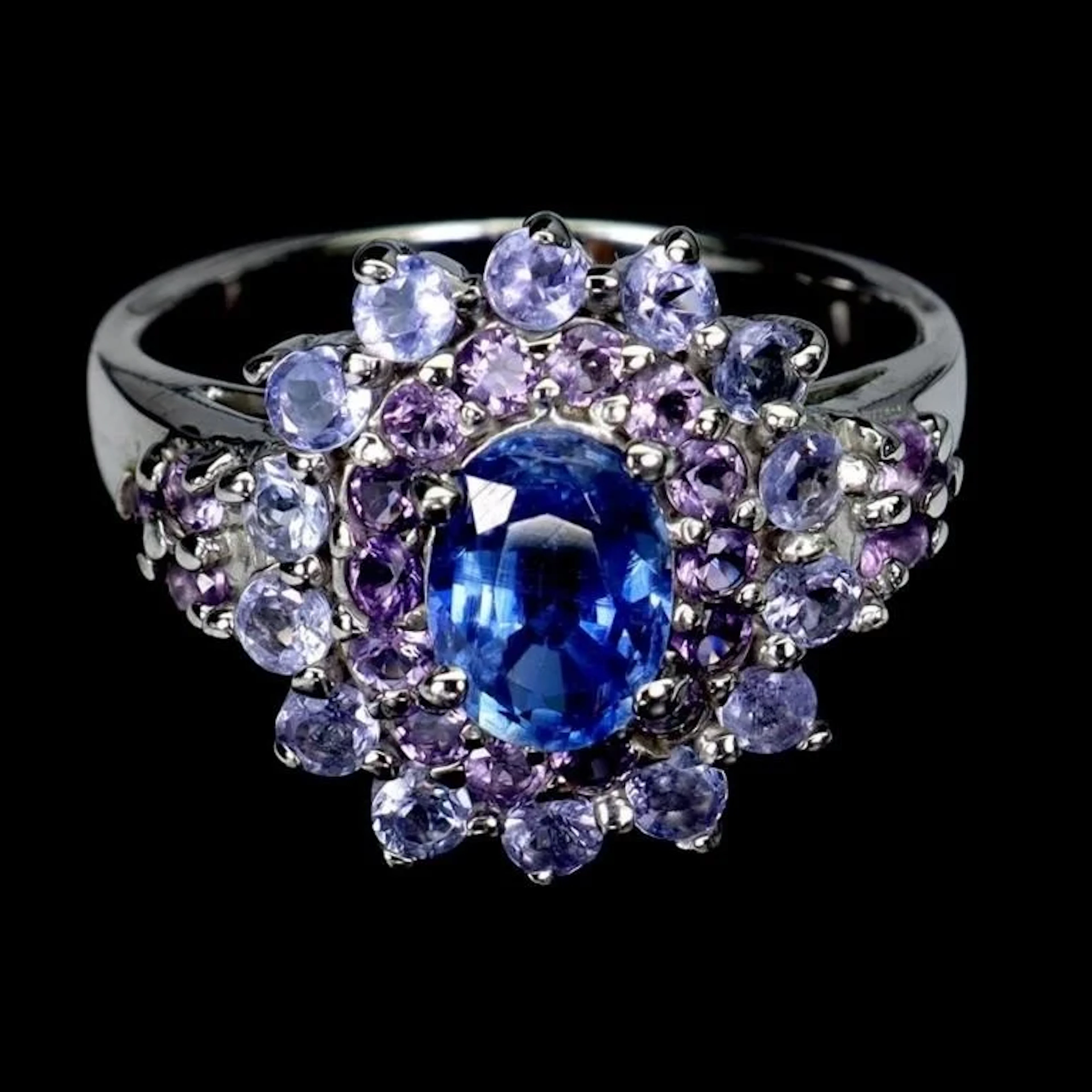 Natural Blue Kyanite Amethyst Tanzanite Ring