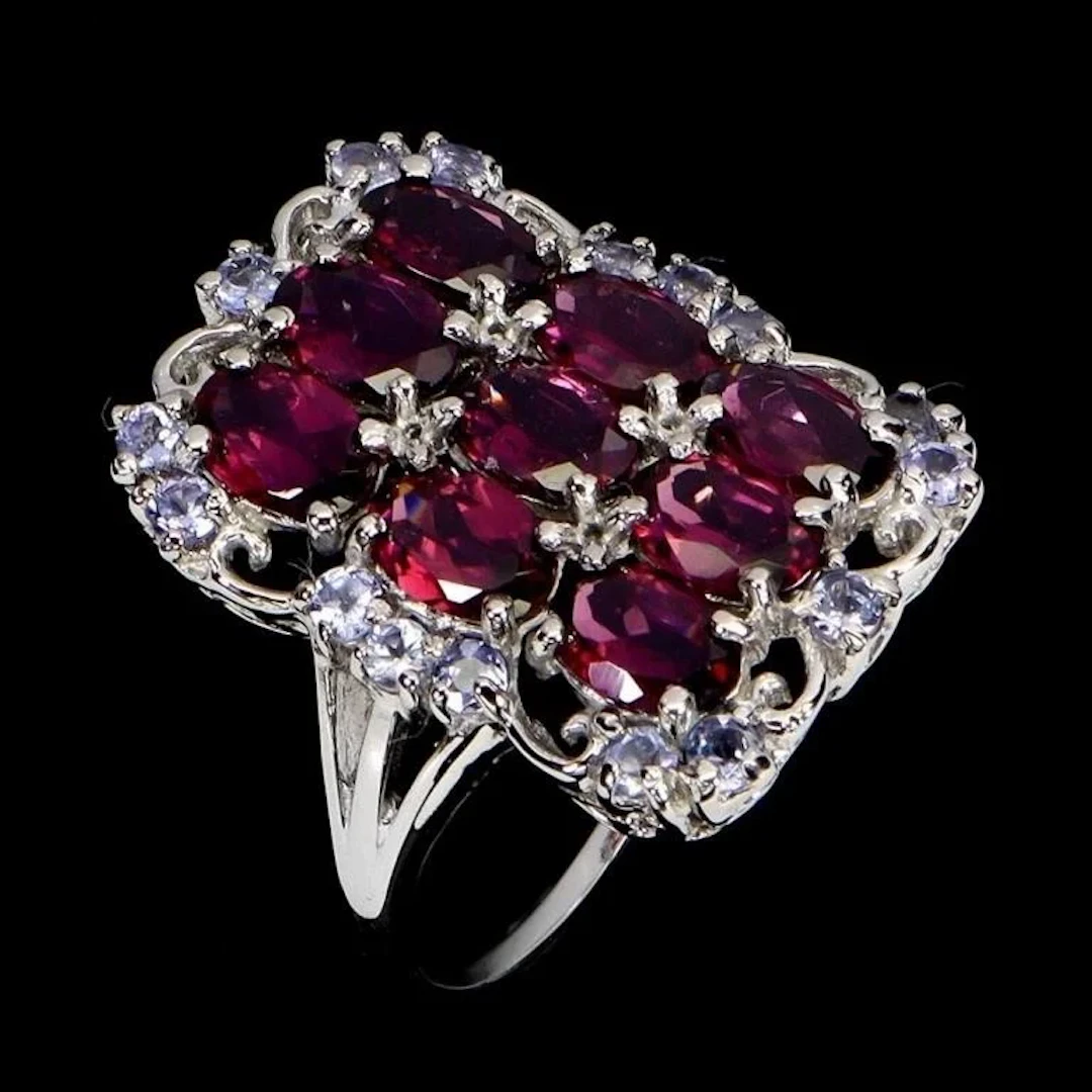 Natural Rhodolite Garnet & Tanzanite Ring