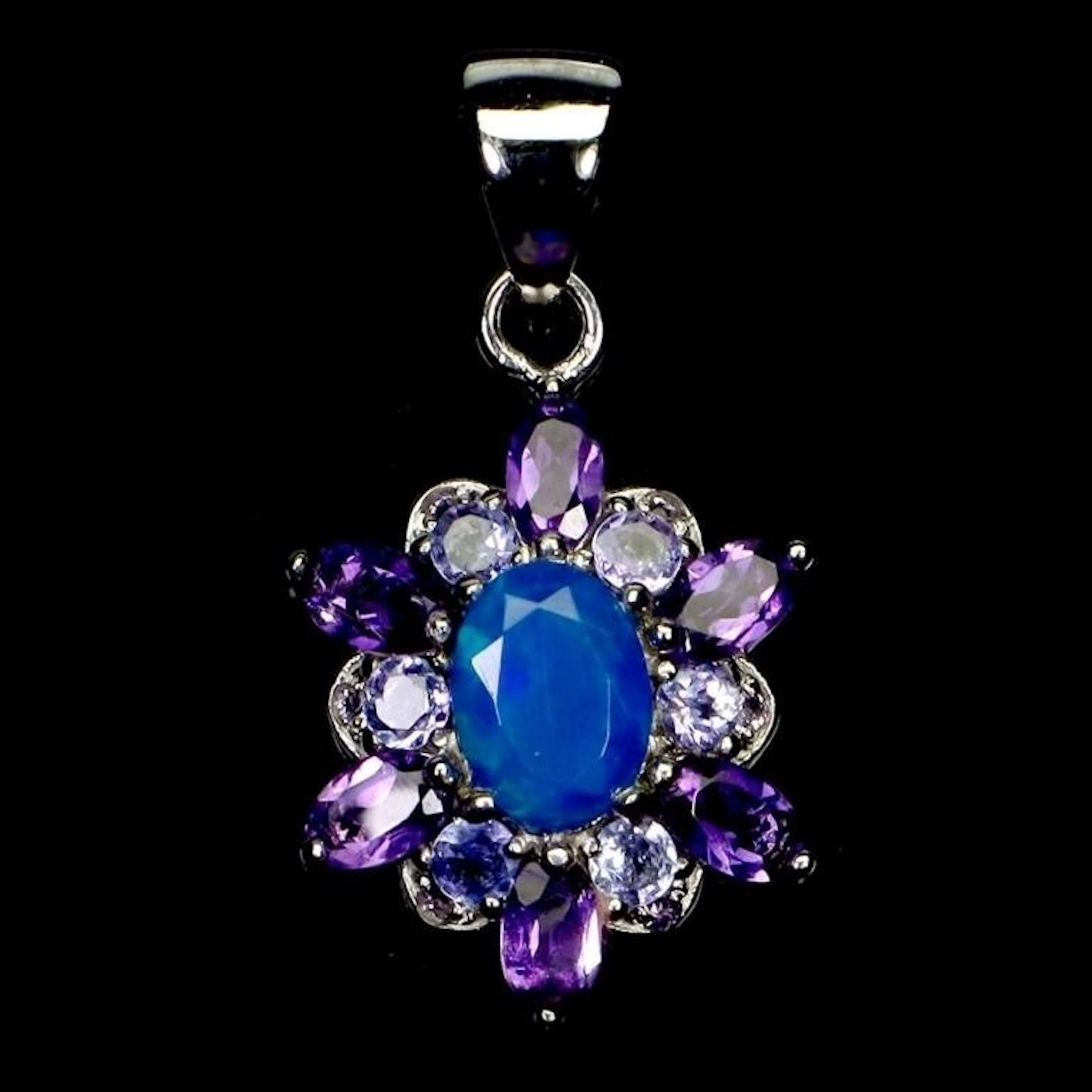 Natural Ethopian Blue Opal & Amethyst Pendant