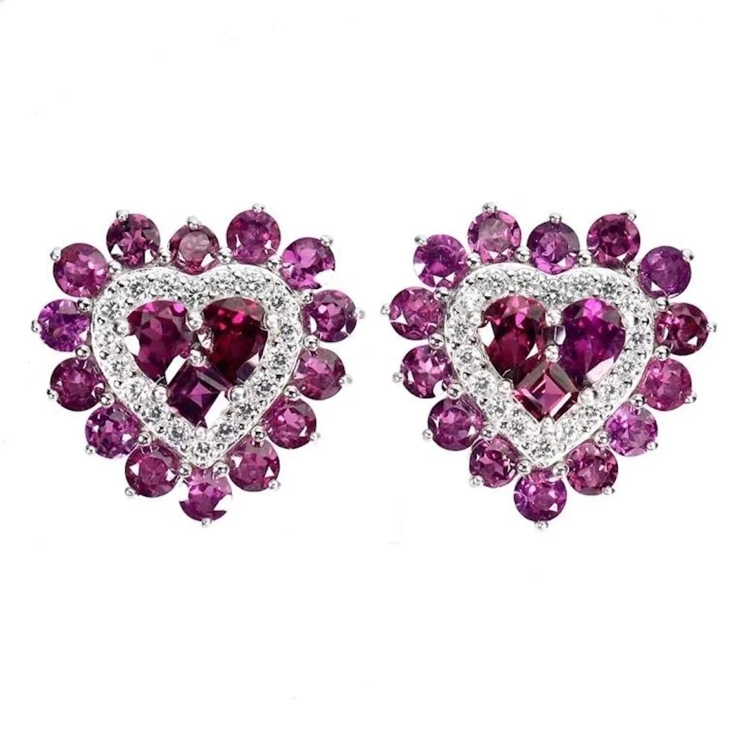 Natural Rhodolite Garnet Heart Earrings