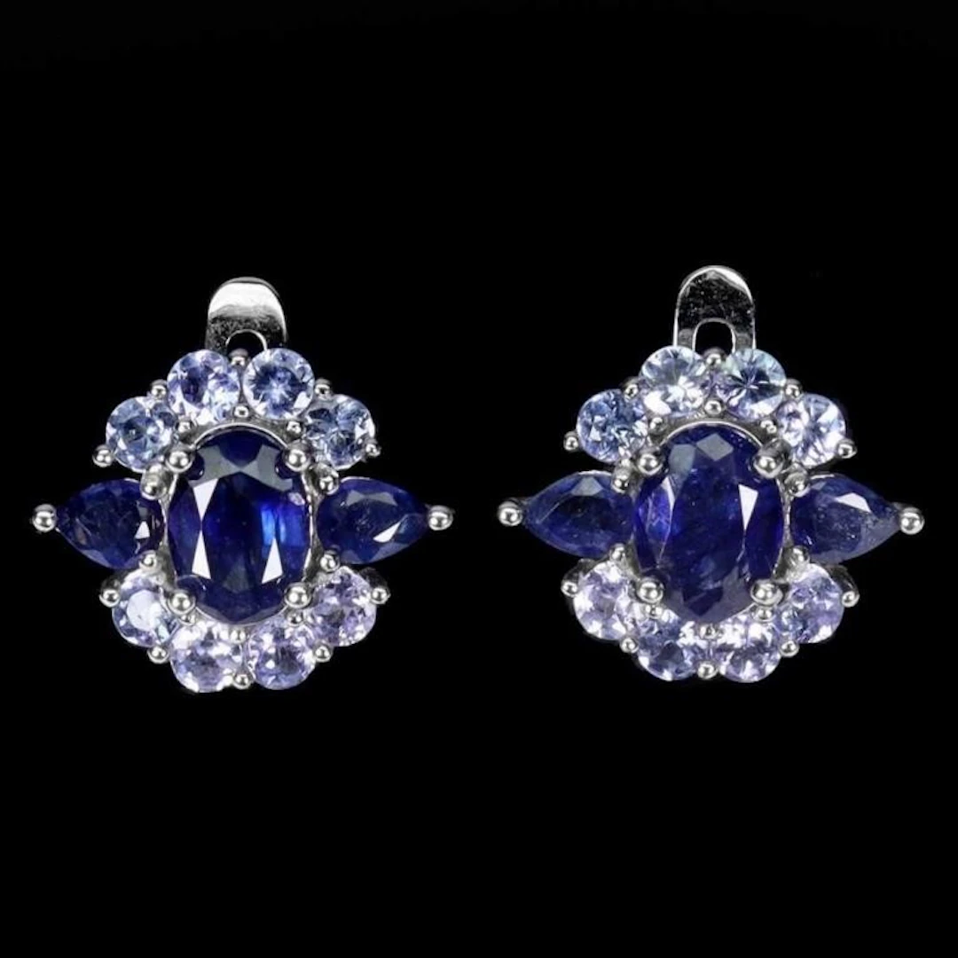 Natural Intense Blue Sapphire Tanzanite Earrings
