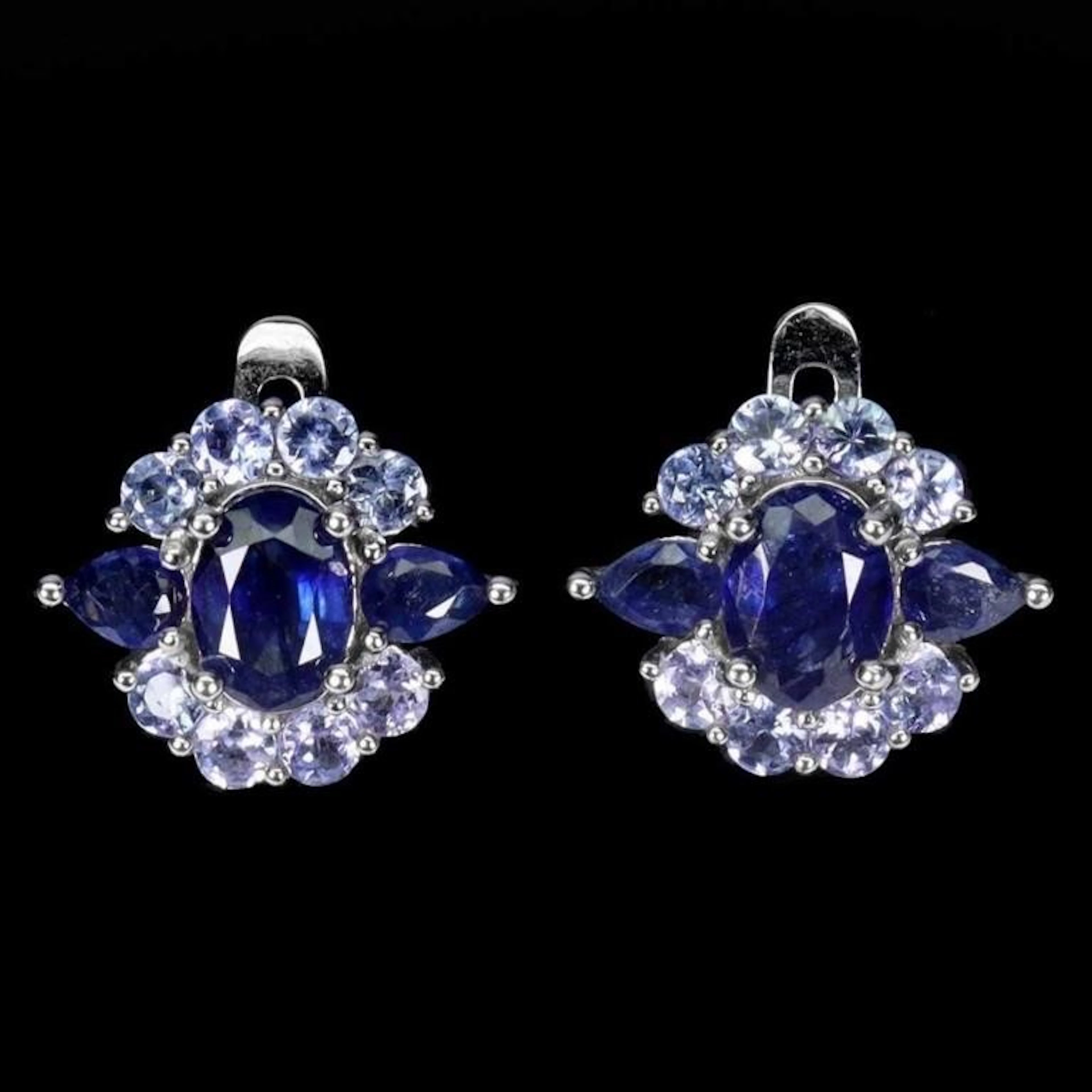 Natural Intense Blue Sapphire Tanzanite Earrings
