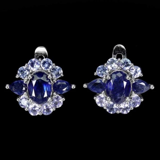 Natural Intense Blue Sapphire Tanzanite Earrings