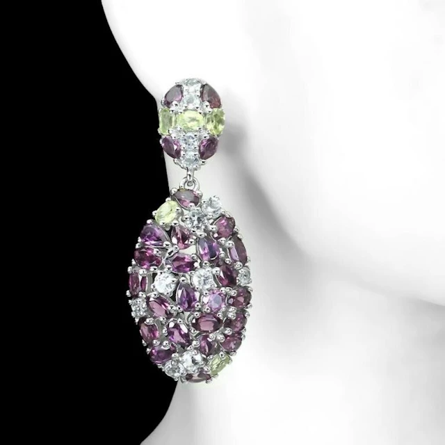 Natural Rhodolite Garnet Aquamarine Peridot Earri