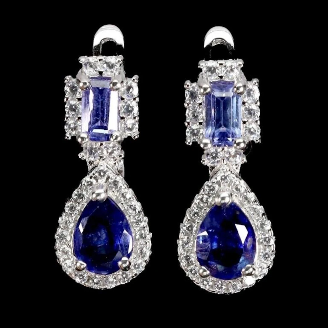 Natural Intense Blue Sapphire Earrings