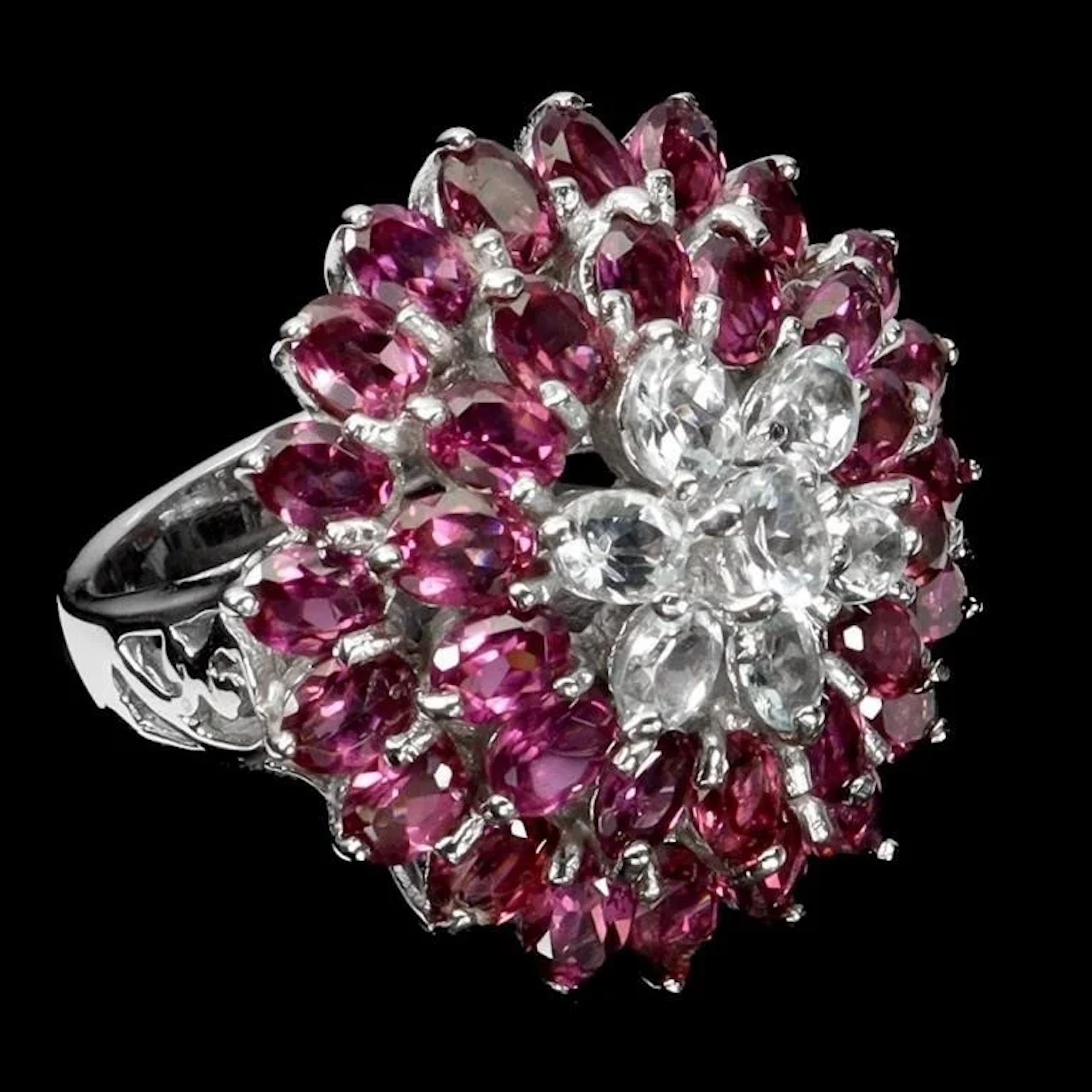 Natural Aquamarine Rhodolite Garnet Ring