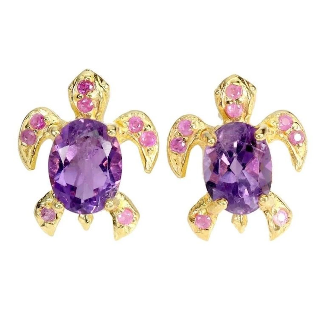 Natural Uruguay Purple Amethyst & Ruby Earrings
