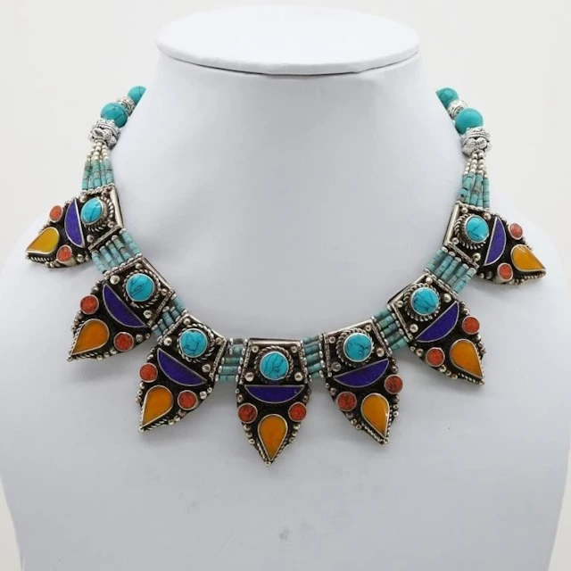 Natural Turquoise & Lapis Handmade Chokar Necklace