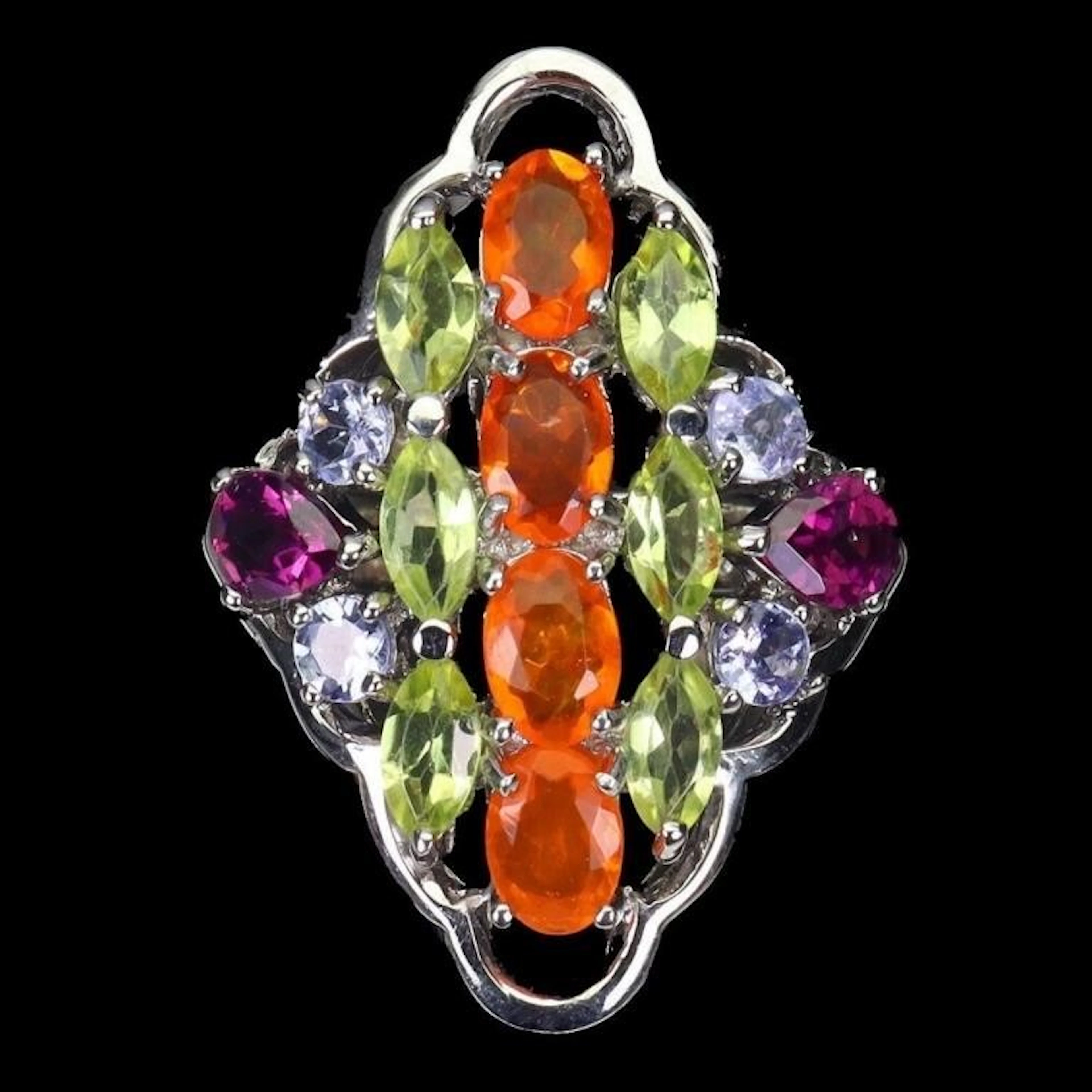 Natural Orange Opal Peridot & Multi Gems Ring