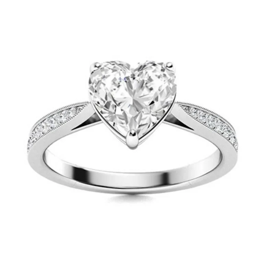 Gold & Brilliant White Heart Diamond 2.11 Cts Ring