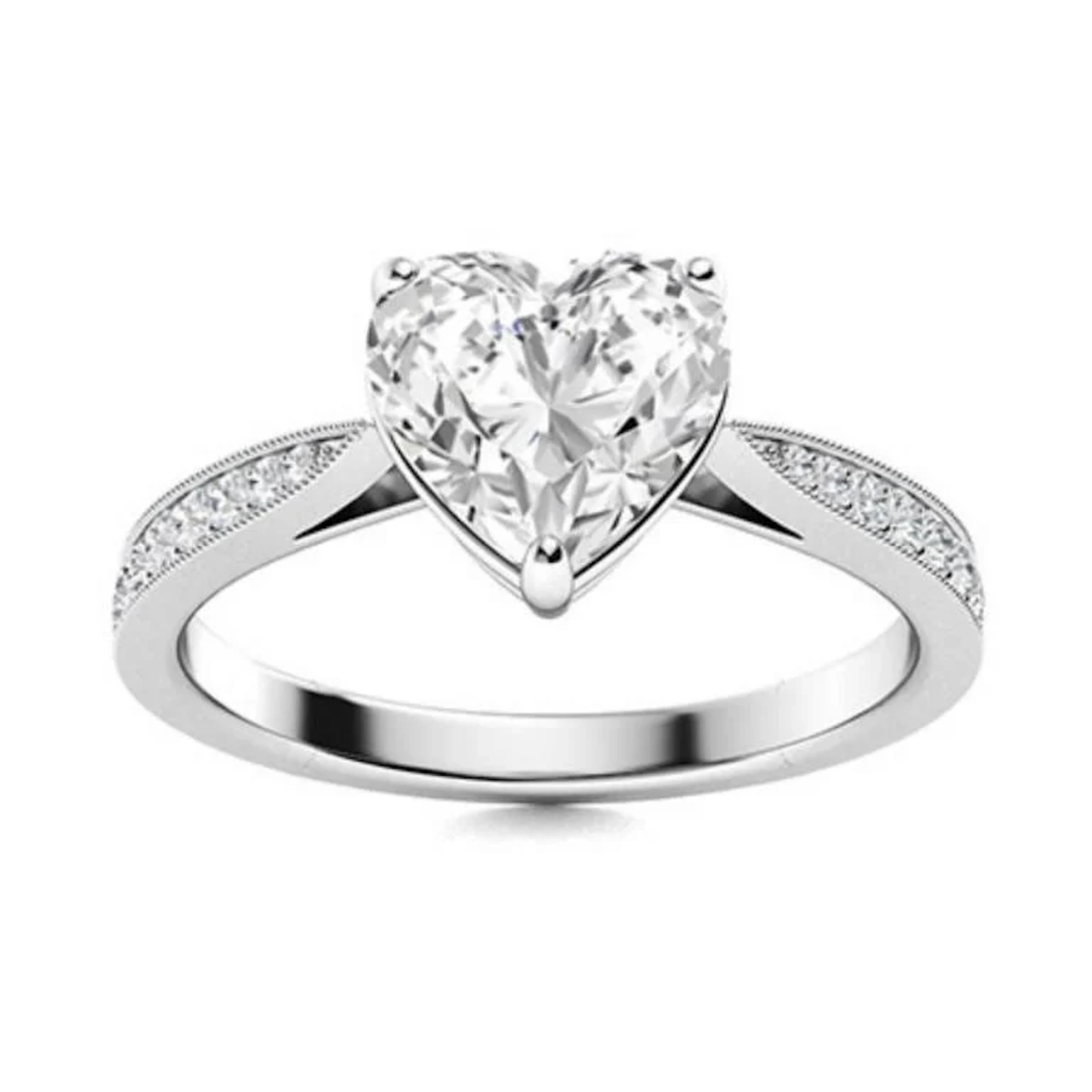 Gold & Brilliant White Heart Diamond 2.11 Cts Ring