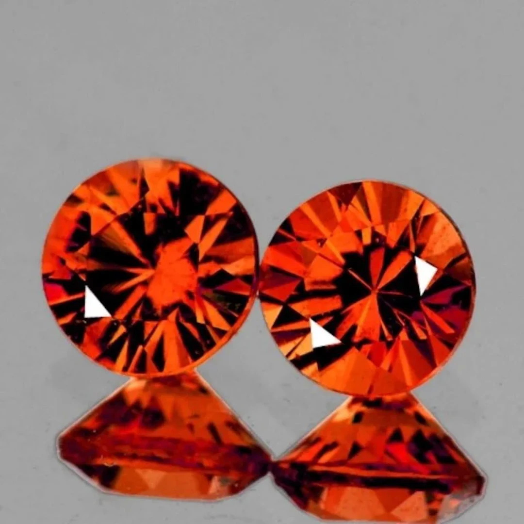 Natural Mandarin Orange Spessartite Garnet Pair{Fl