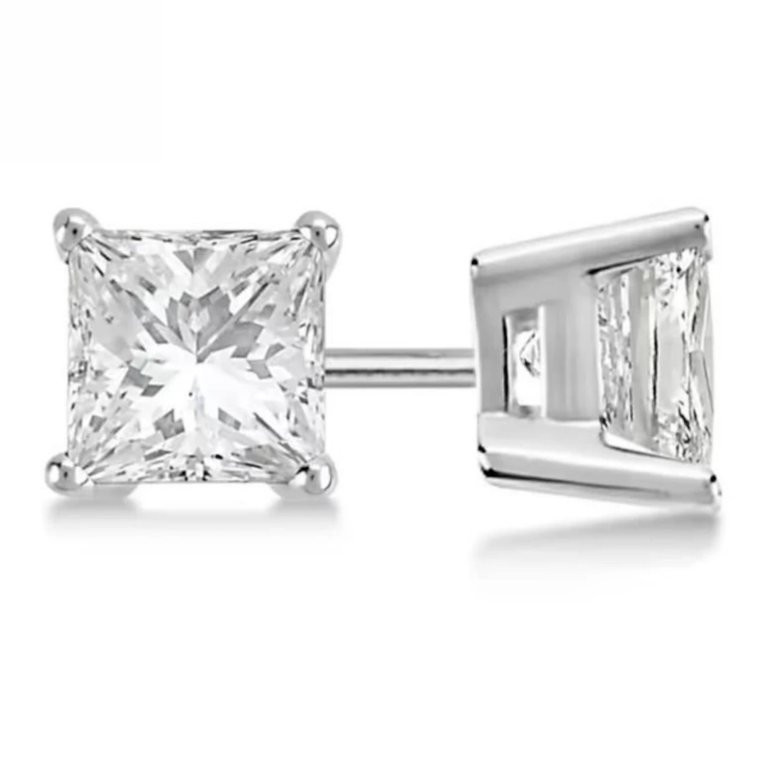Gold & Princess Diamond 1.91 Cts Earring Studs