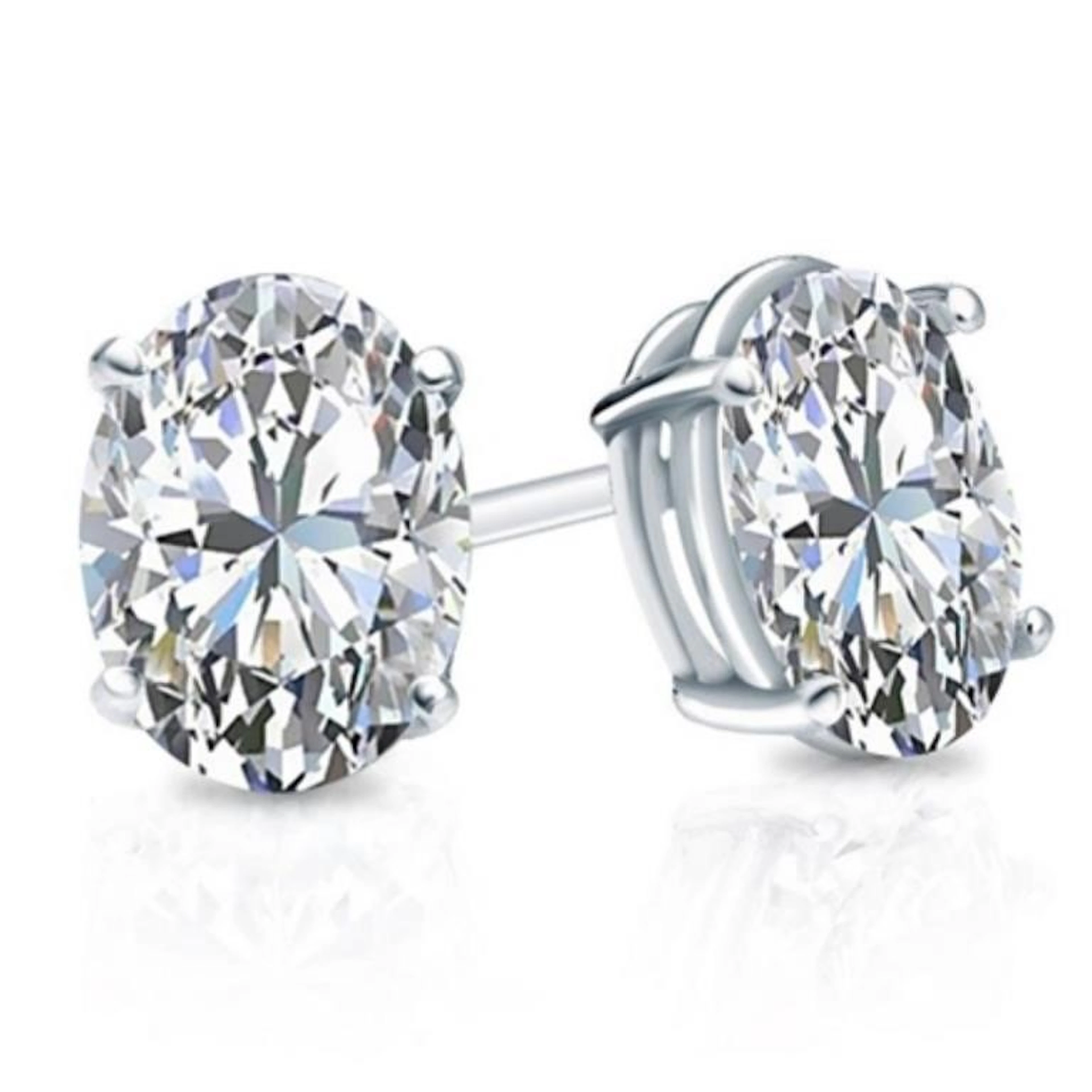 Gold & Oval Diamond 2.00 Cts Earrings Studs