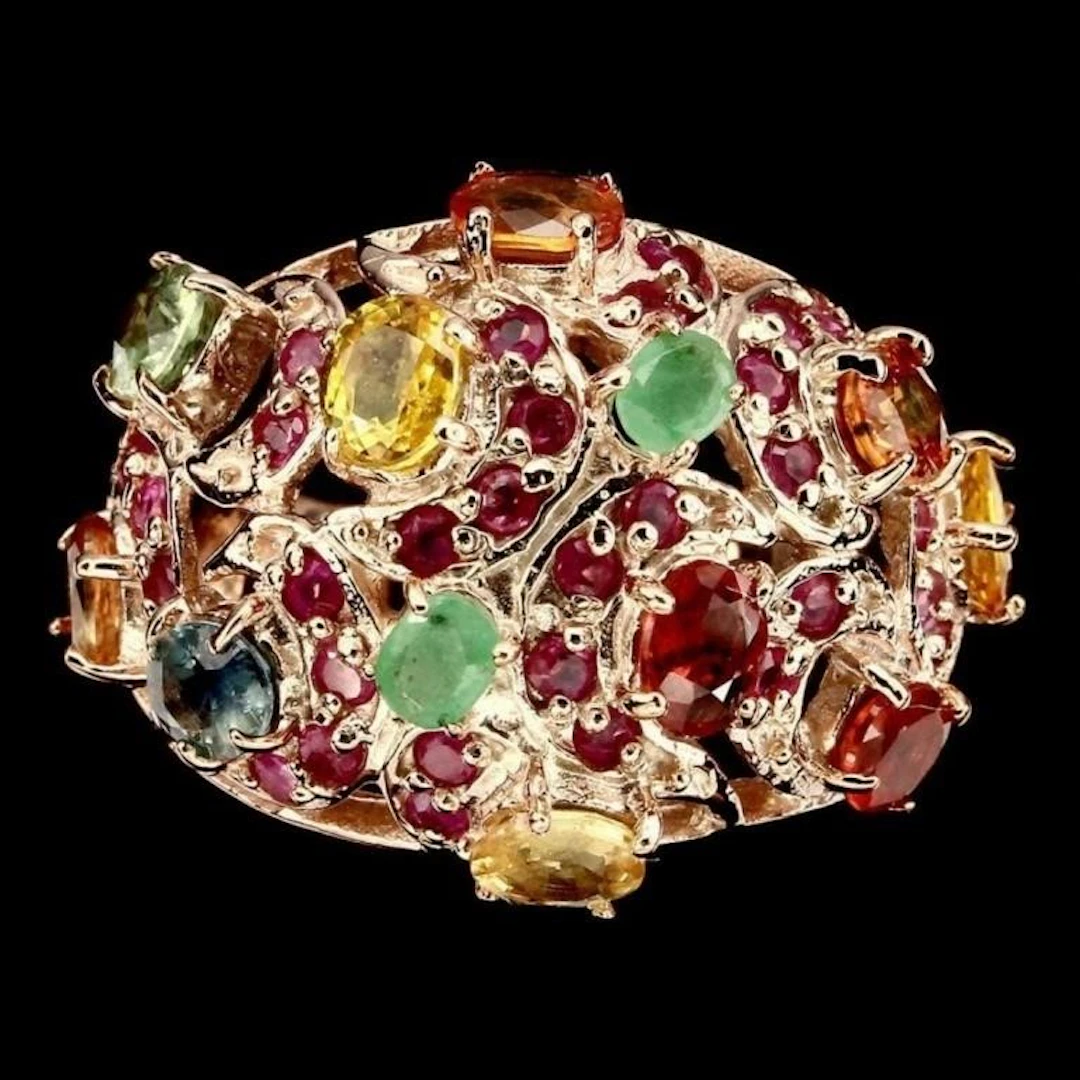 Natural Fancy Color Sapphire Emerald & Ruby Ring