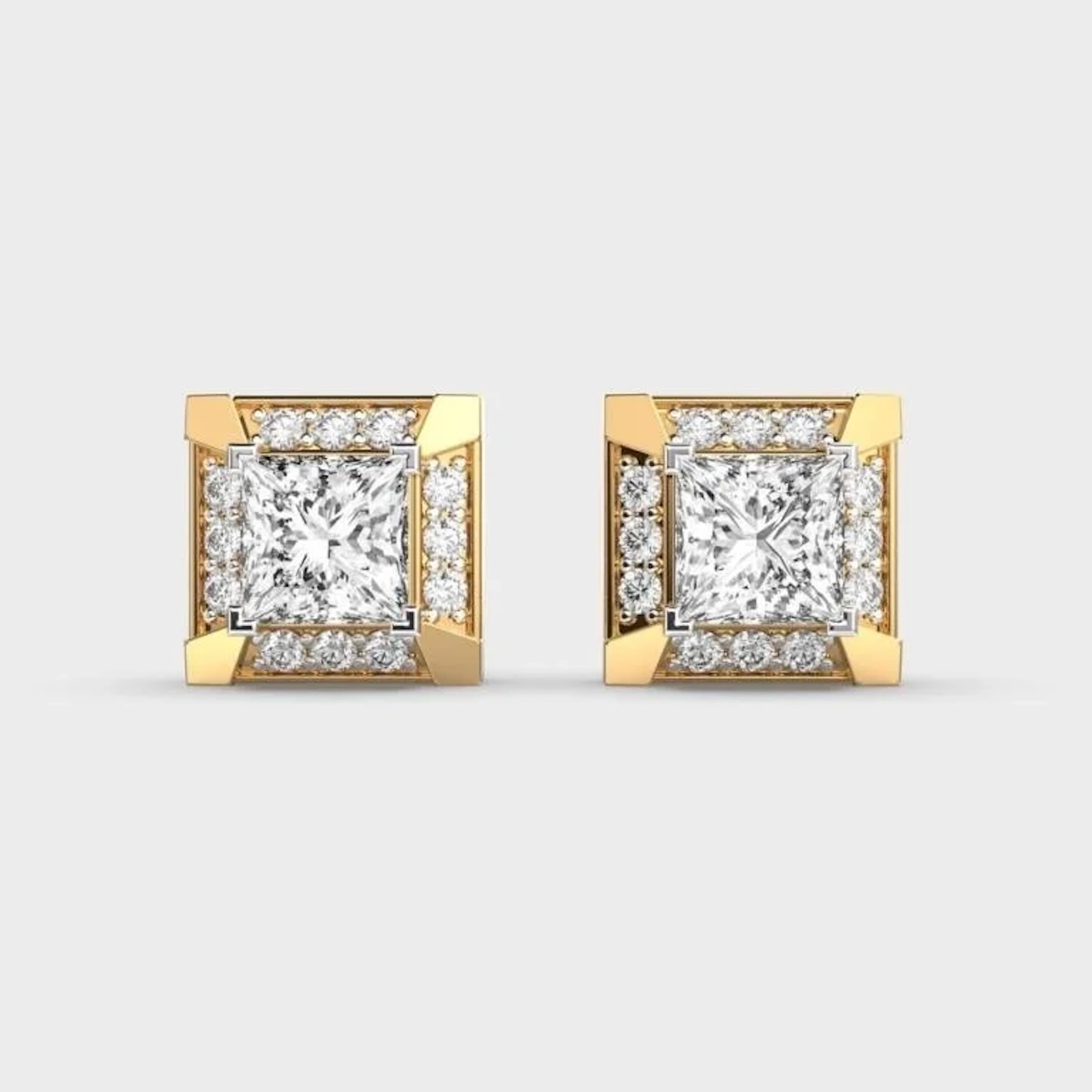 Gold & White Diamonds 2.5 Cts Ear Studs