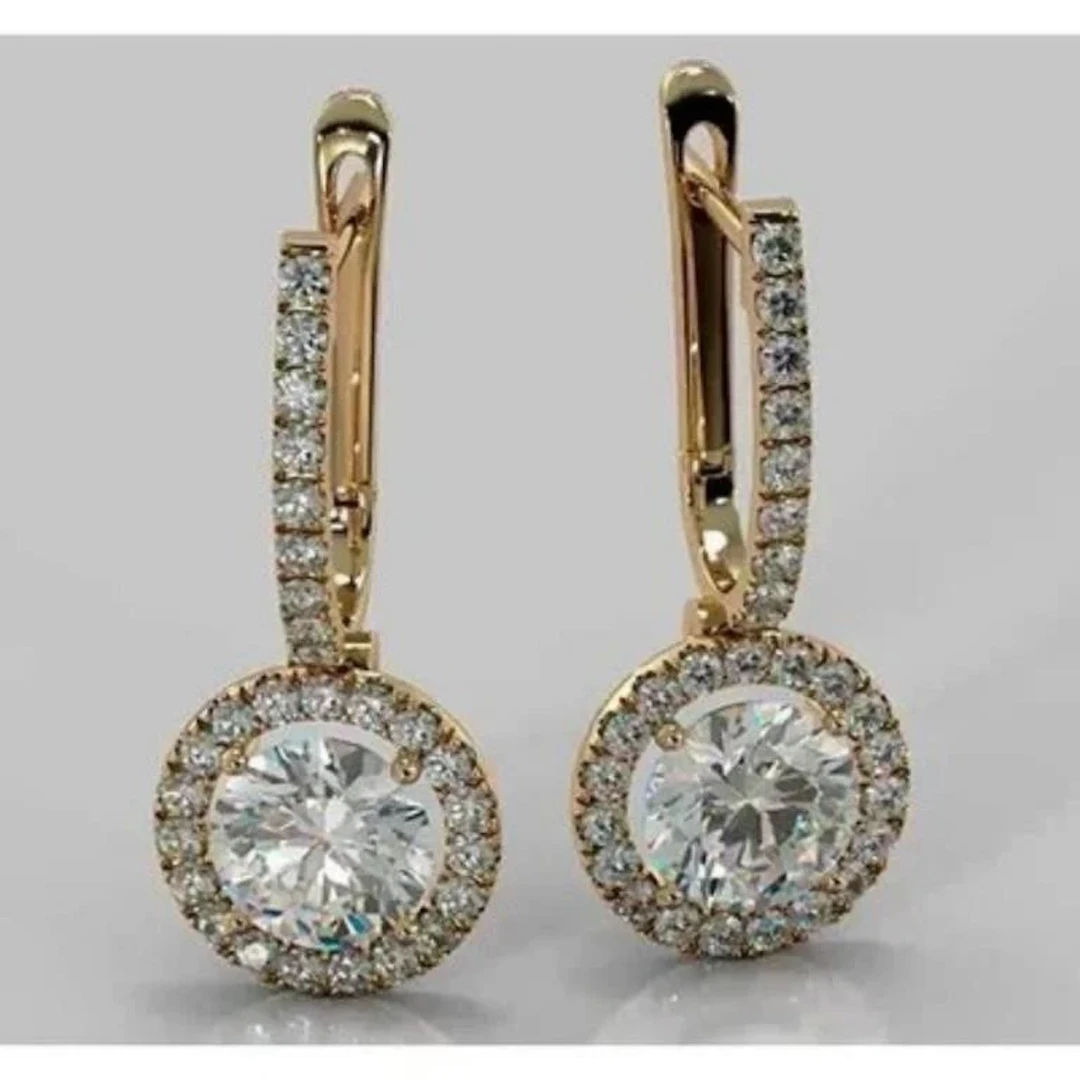 Gold & White Diamond 5.00 Cts Drop Earrings