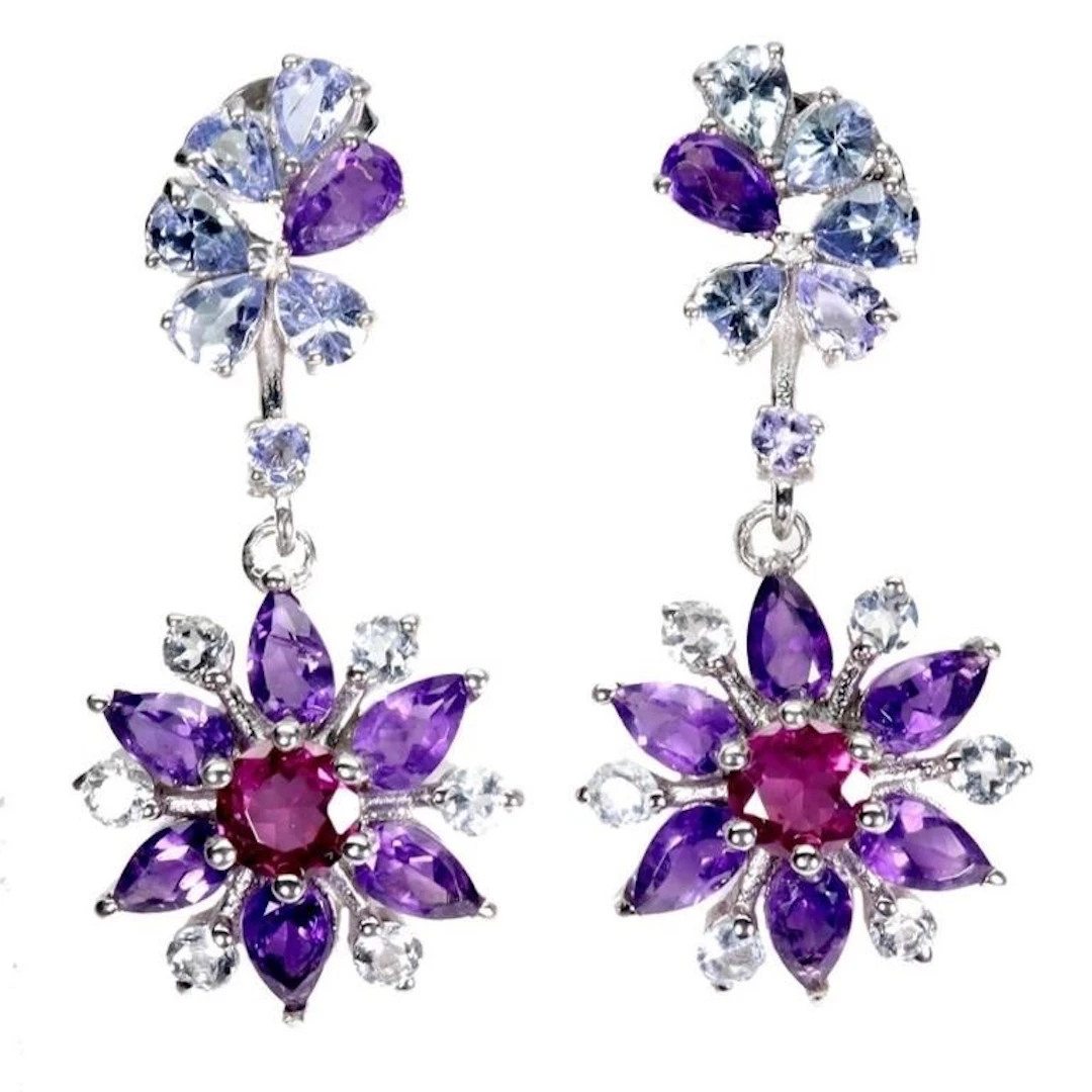 Natural Pear Amethyst & Tanzanite Earrings