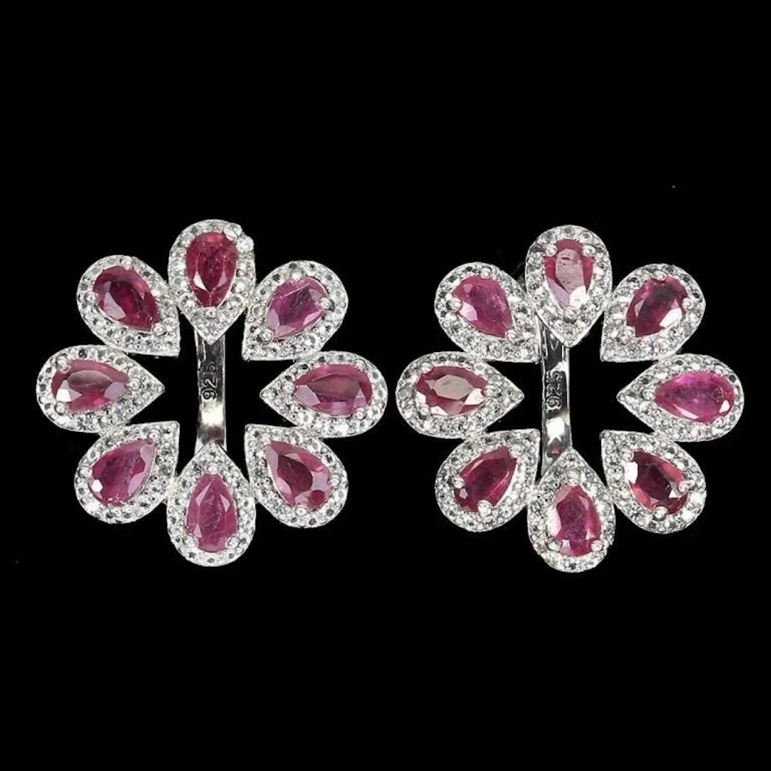 Natural Pigeon Blood Red Ruby & White Topaz Earrin