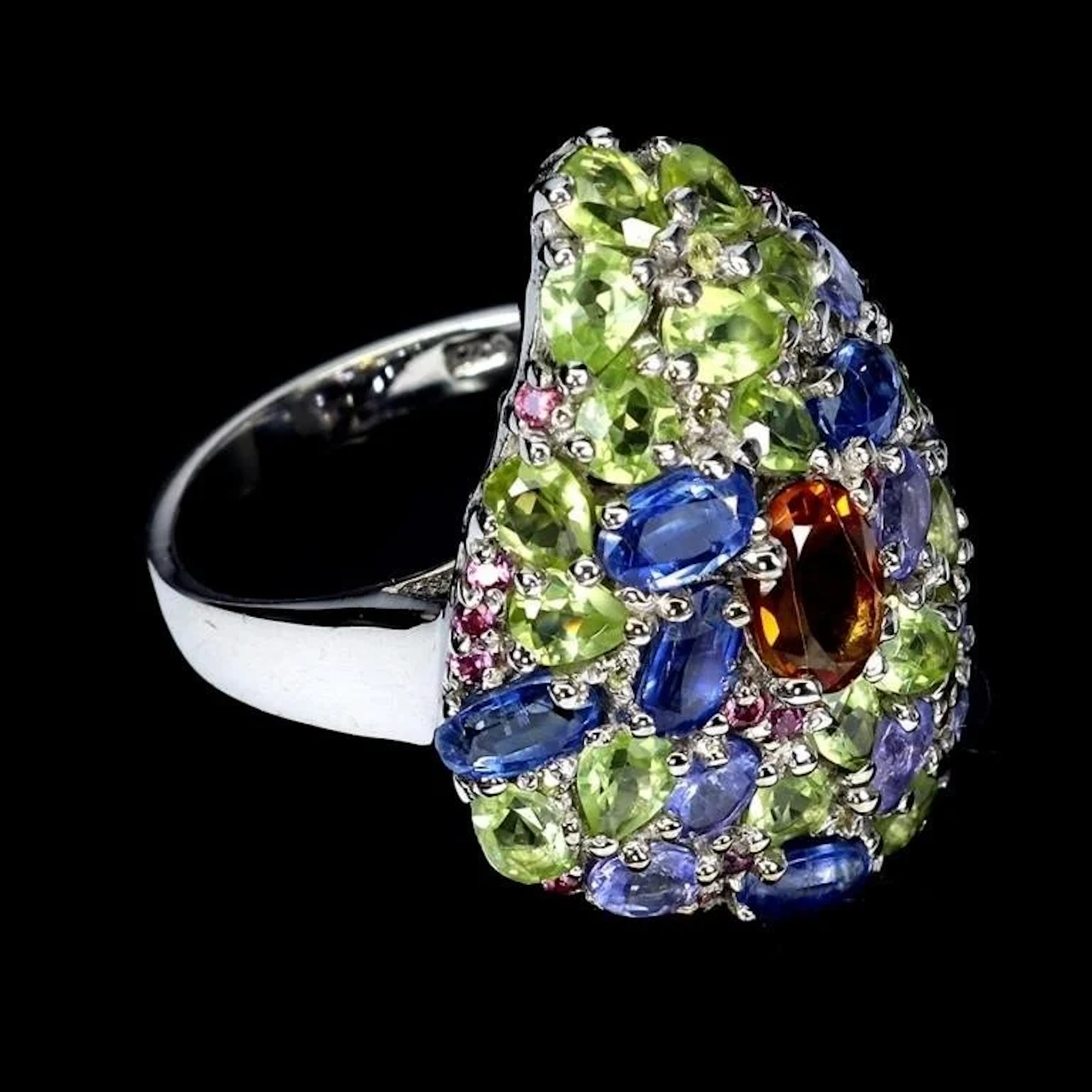 Natural Citrine Kyanite Peridot Ring