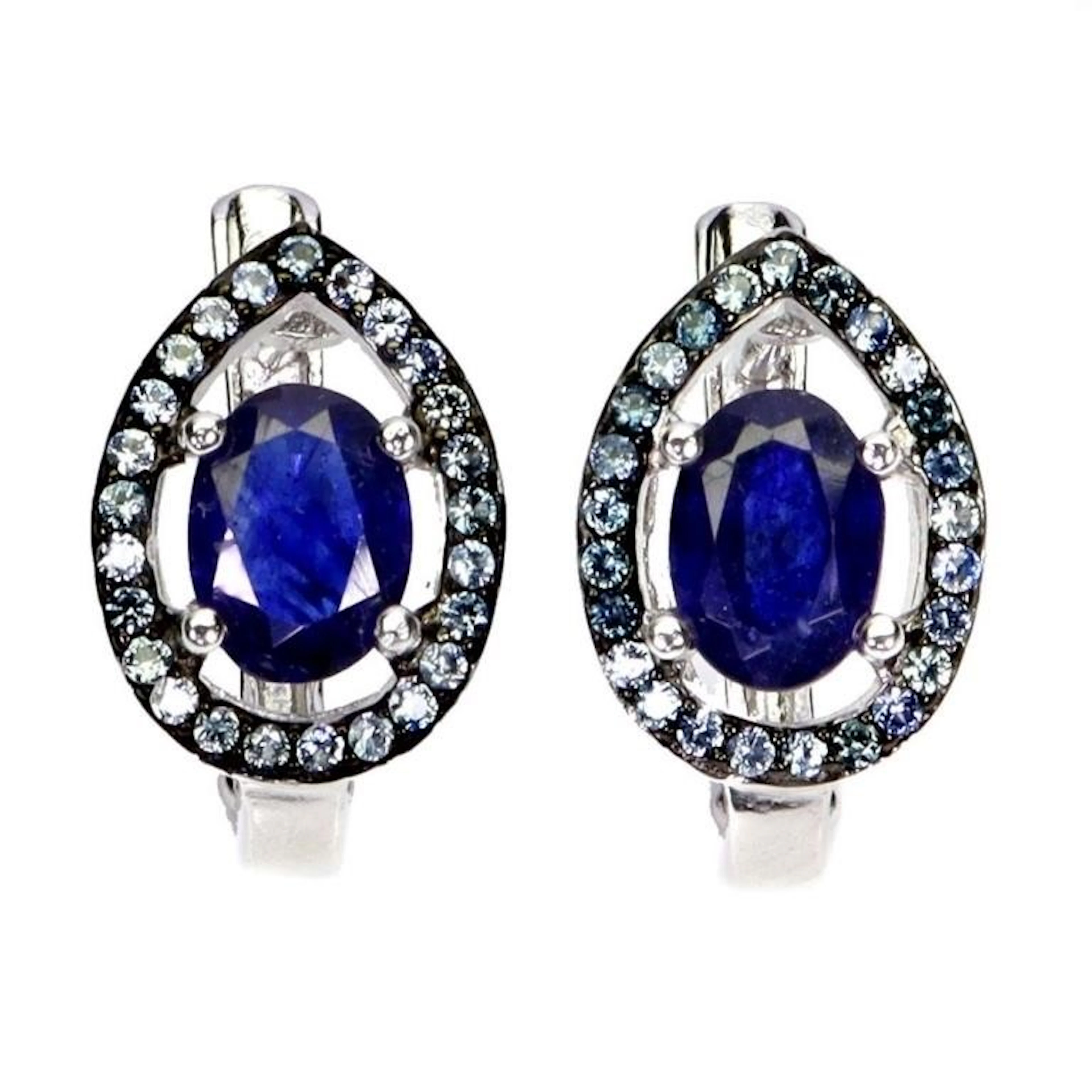 Natural Oval Intense Blue Sapphire Earraings