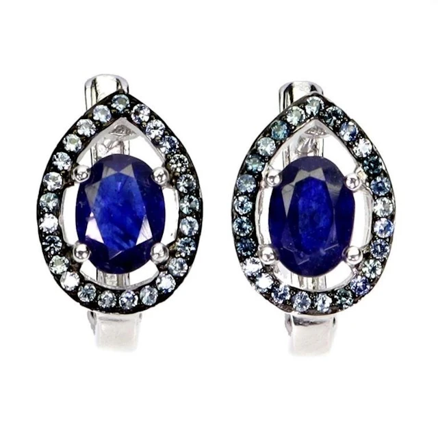 Natural Oval Intense Blue Sapphire Earraings