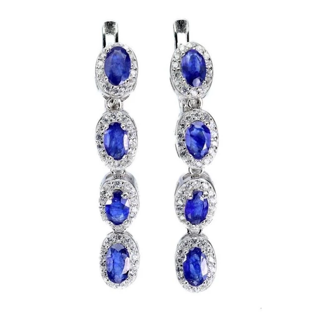 Natural Oval Blue Sapphire Earrings