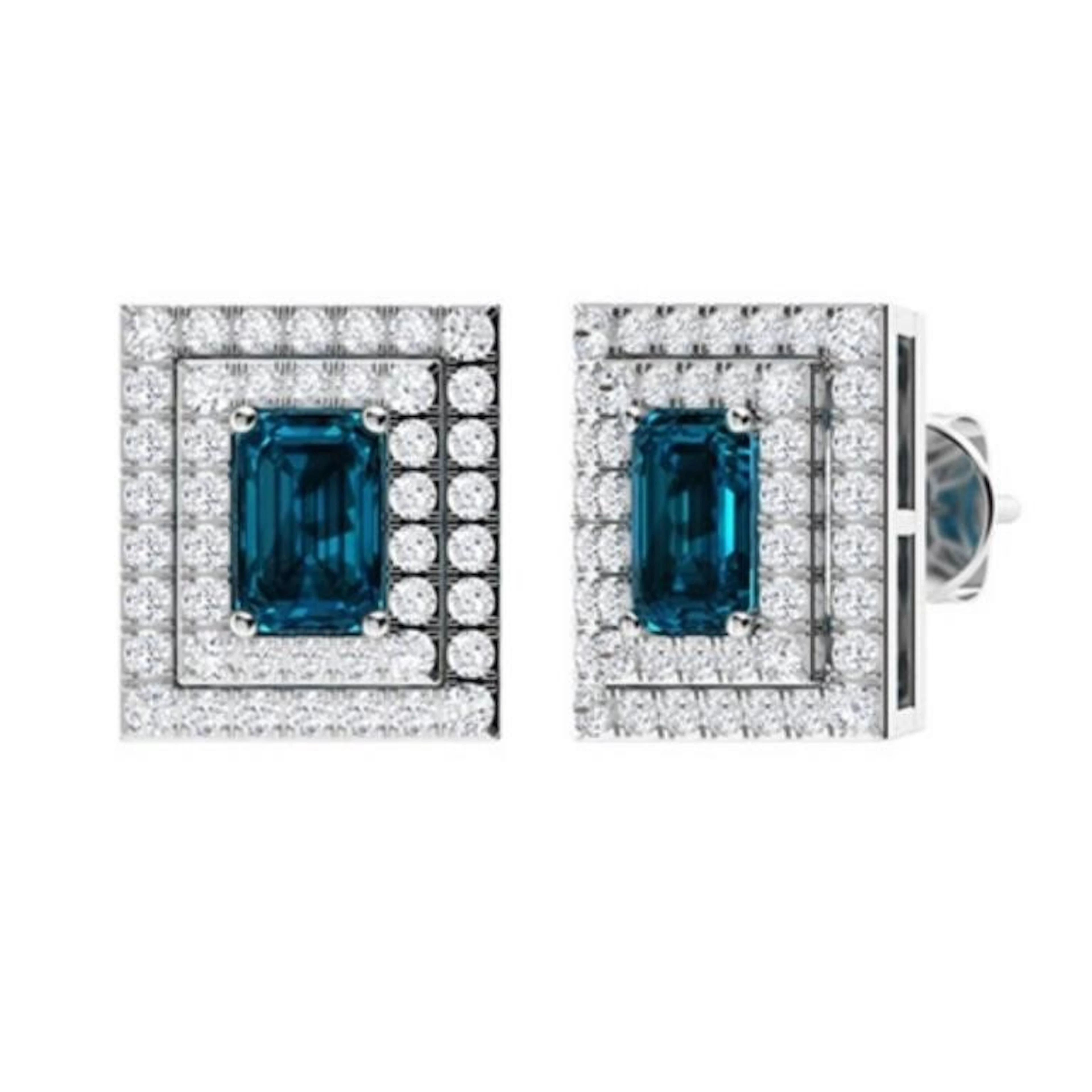 Gold Natural London Topaz Diamonds EarStuds