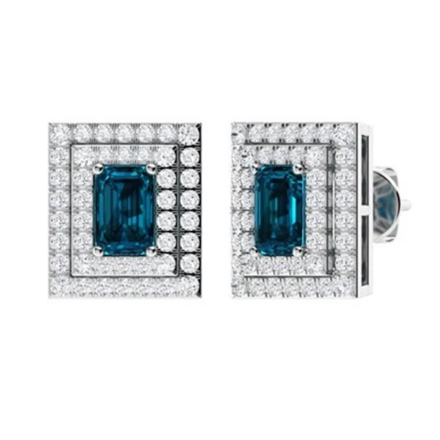 Gold Natural London Topaz Diamonds EarStuds