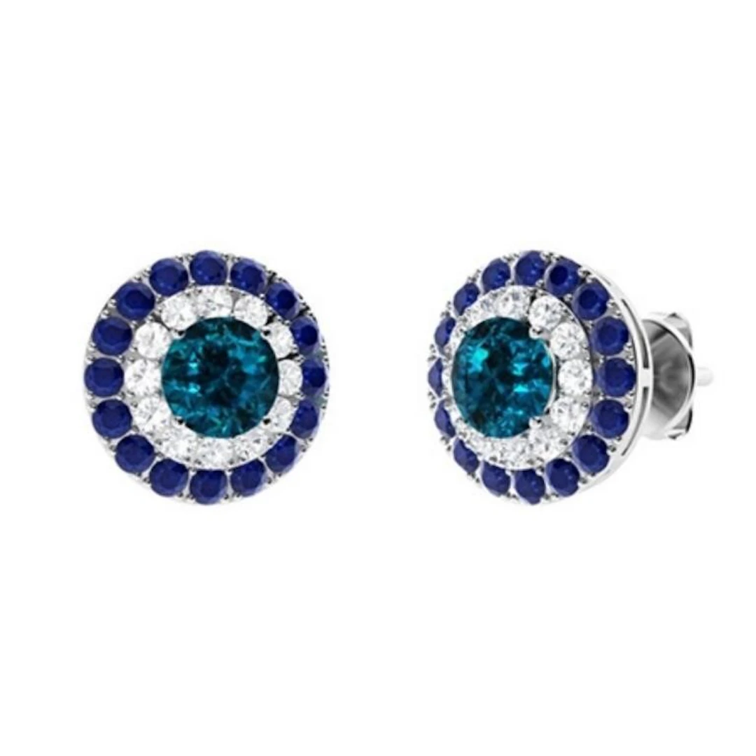 Gold Natural London Topaz Diamonds Sapphire EarStu