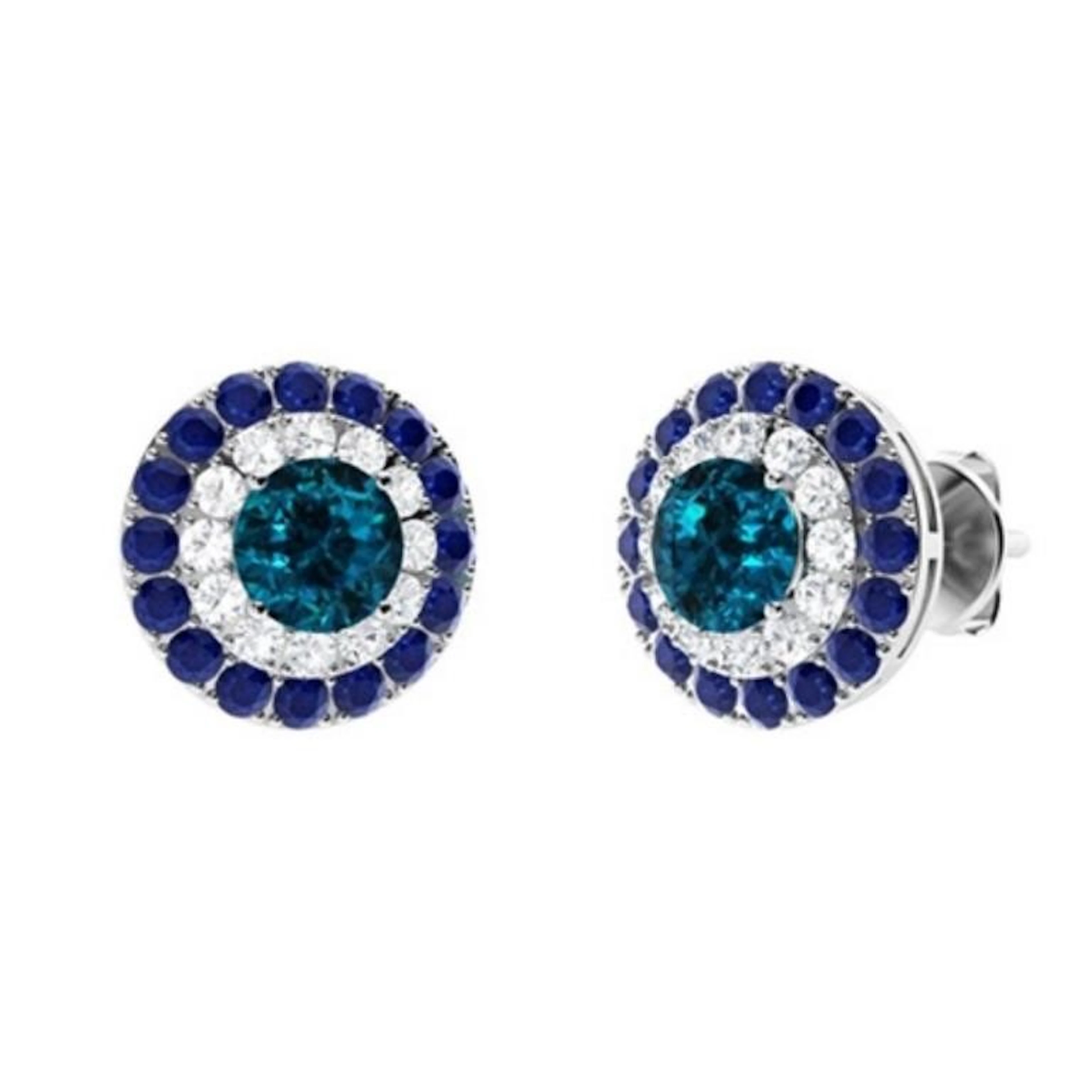 Gold Natural London Topaz Diamonds Sapphire EarStu