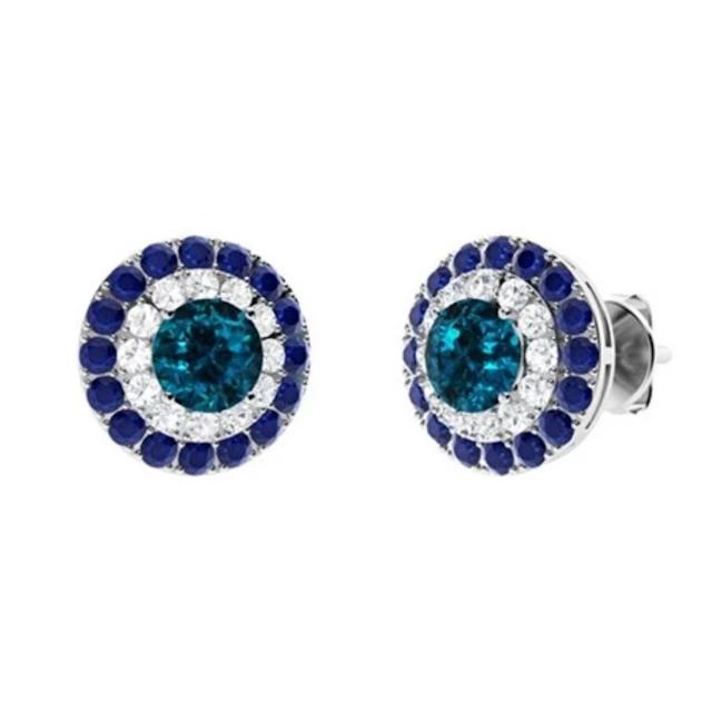Gold Natural London Topaz Diamonds Sapphire EarStu