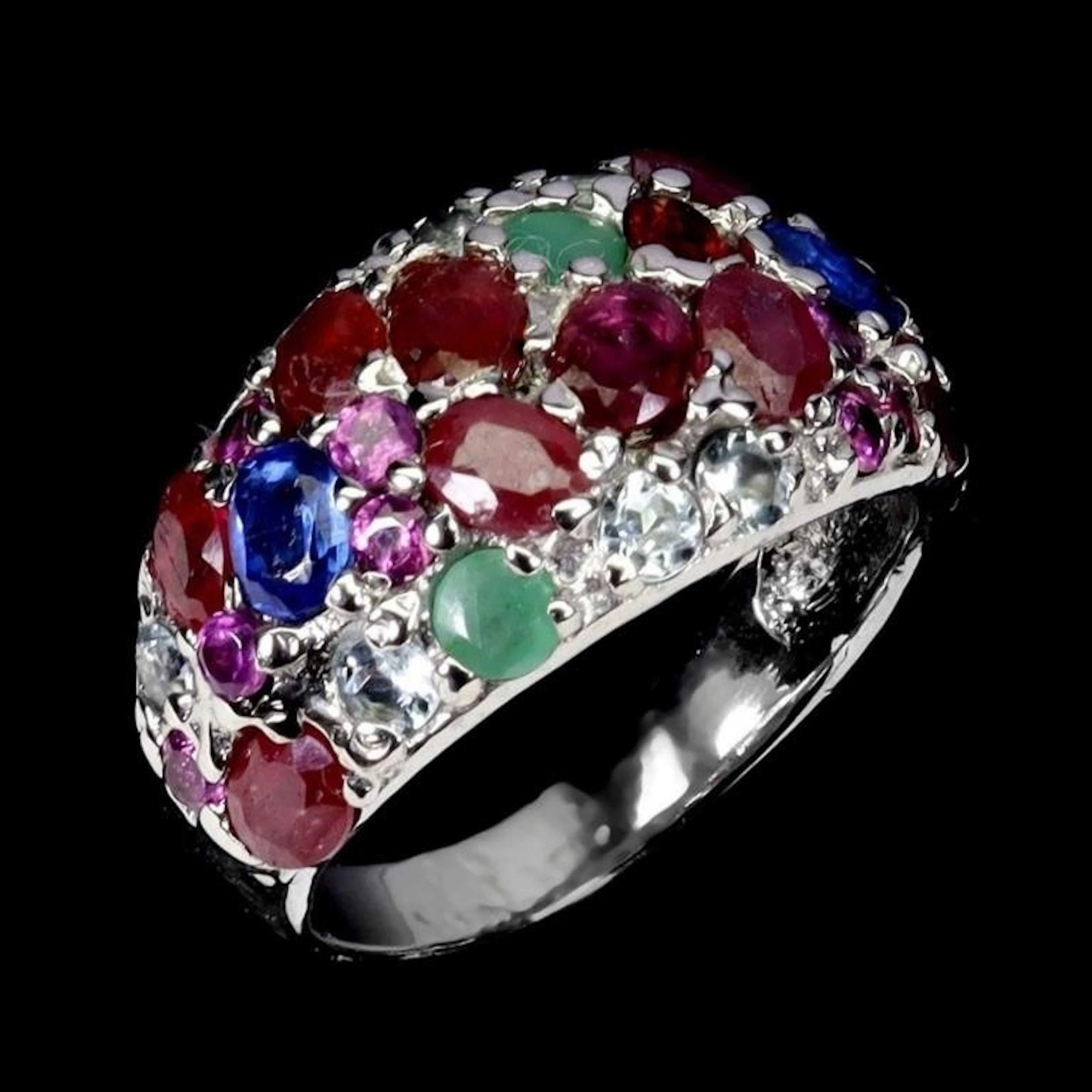 Natural Ruby Aquamarine Kyanite Emerald Ring
