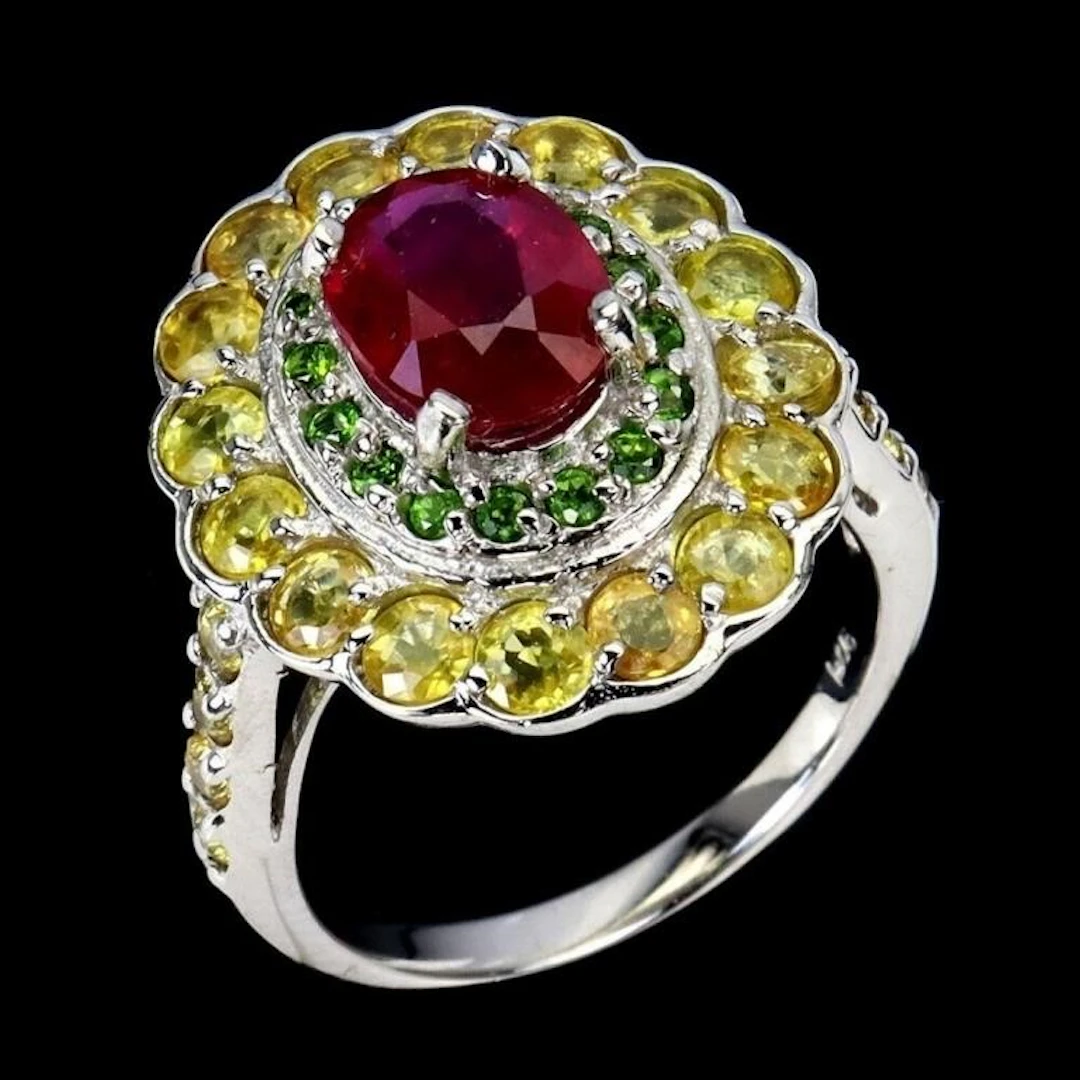 Natural Ruby Chrome Diopside Sapphire Ring