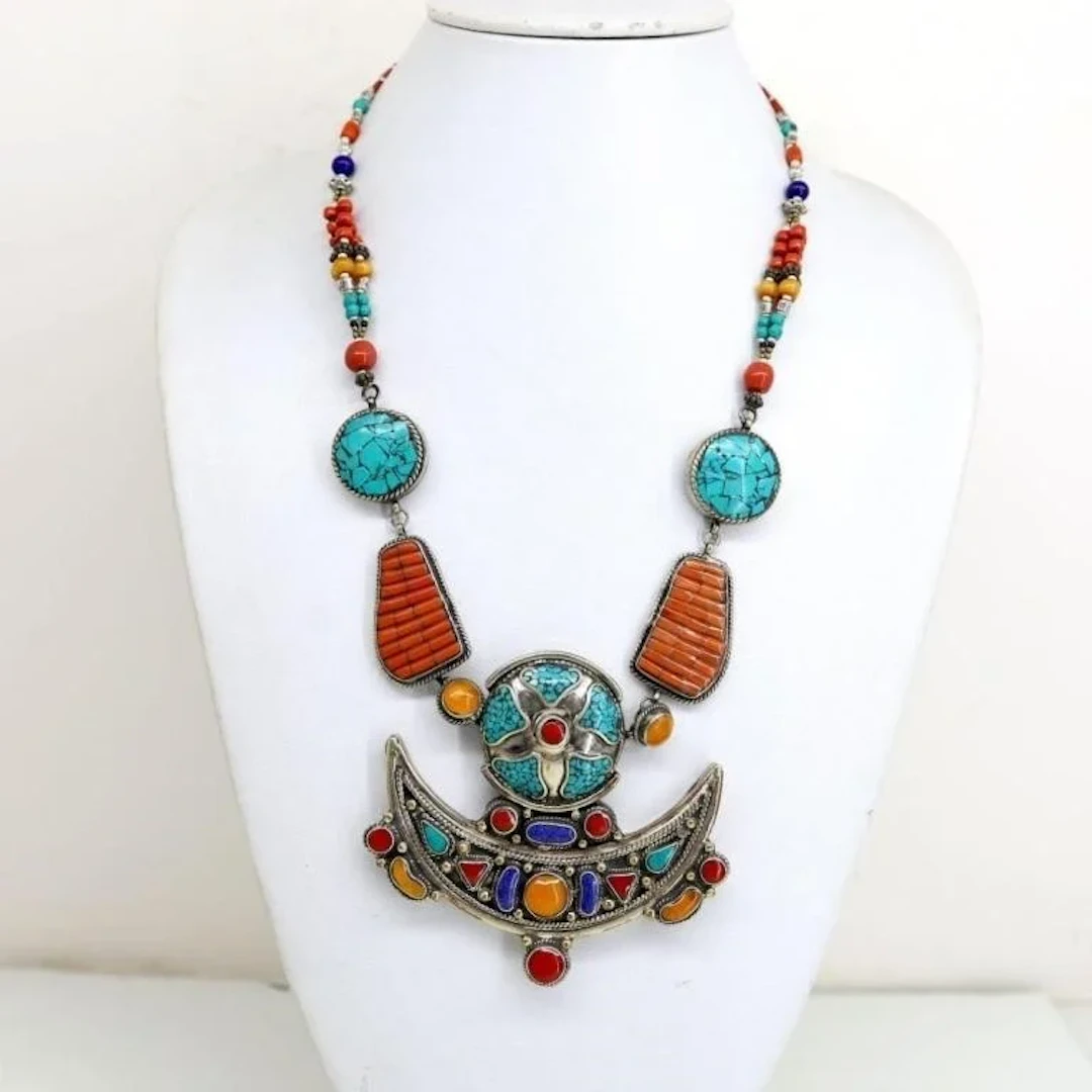 Tibet Natural Stone Tribal Queen Royal Necklace
