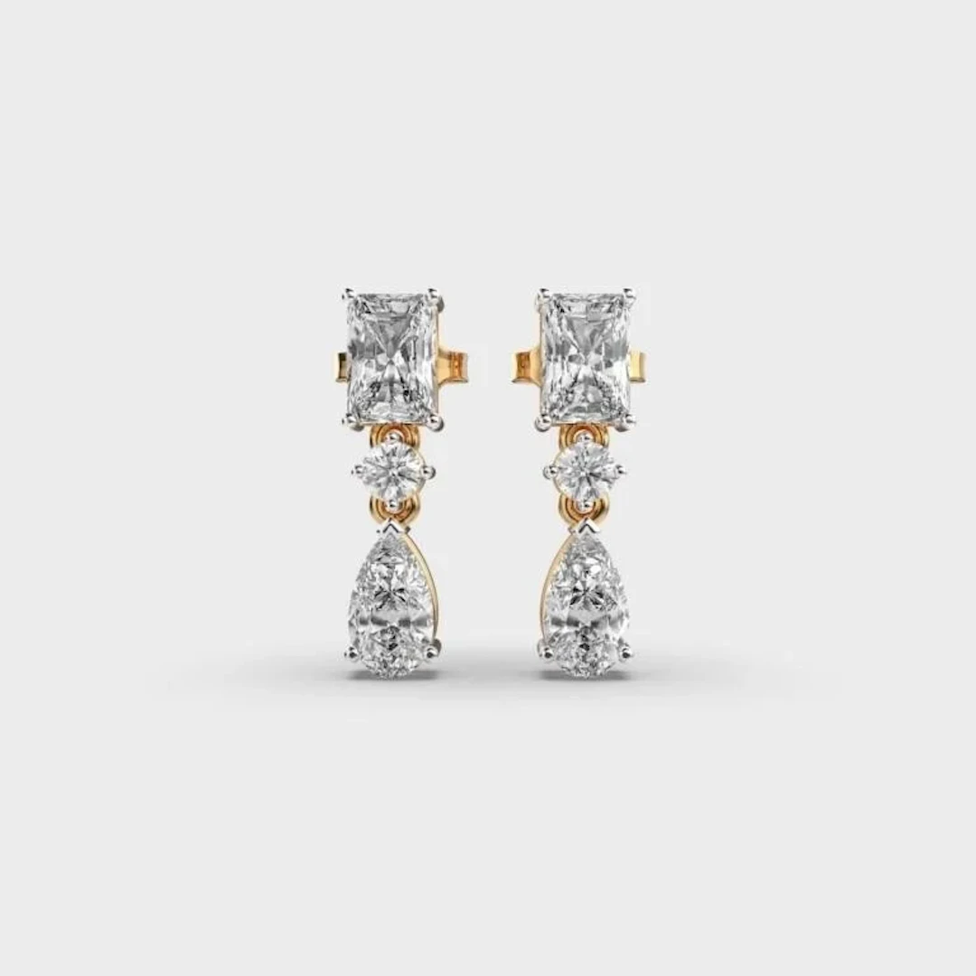 Gold & White Diamonds 10 Cts Drop Earrings