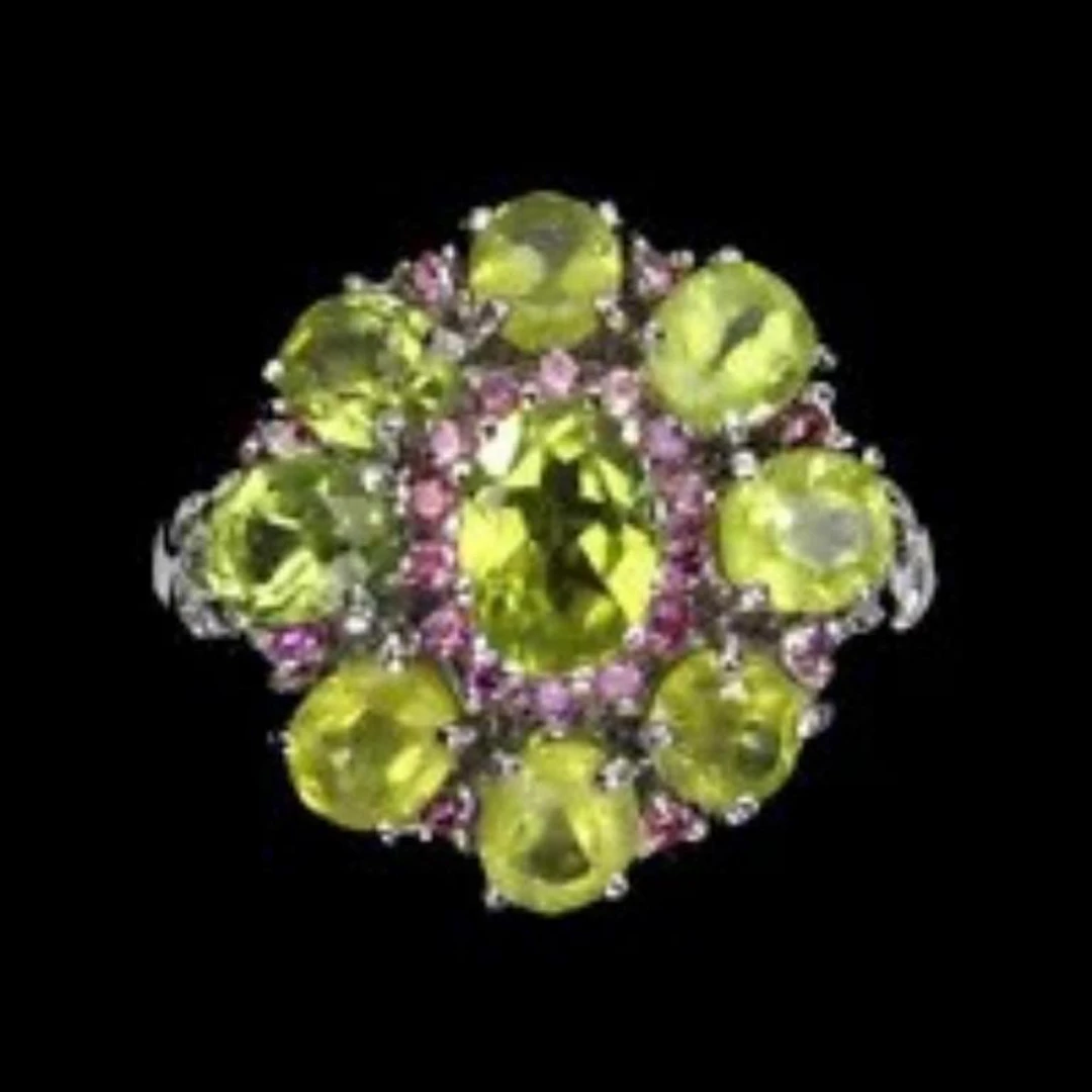Natural Peridot Rhodolite Garnet Ring