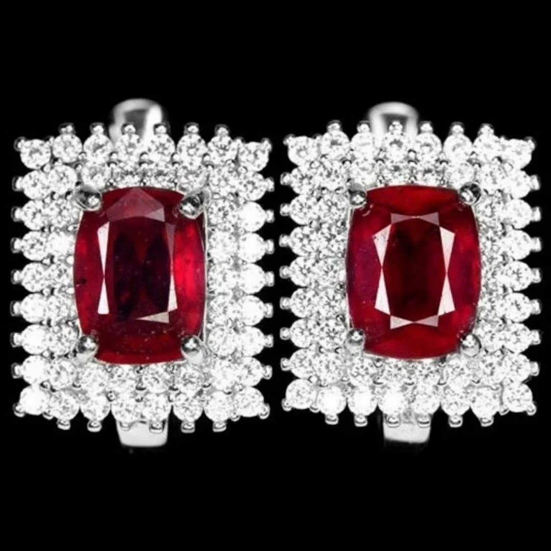Natural Cushion Pigeon Blood Red Ruby Earrings