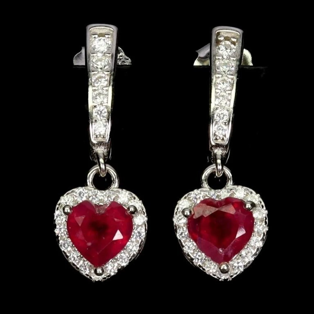 Natural Red Ruby Heart Earrings