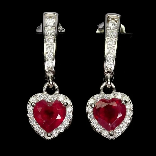 Natural Red Ruby Heart Earrings