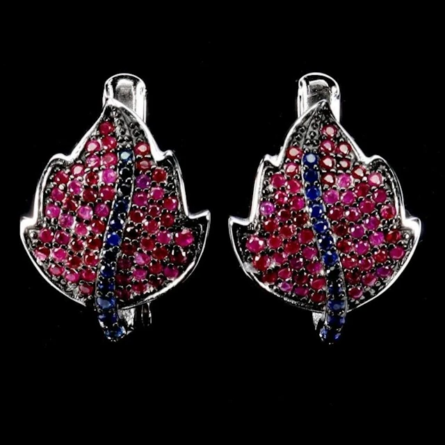 Natural Burma Ruby & Sapphire Earrings