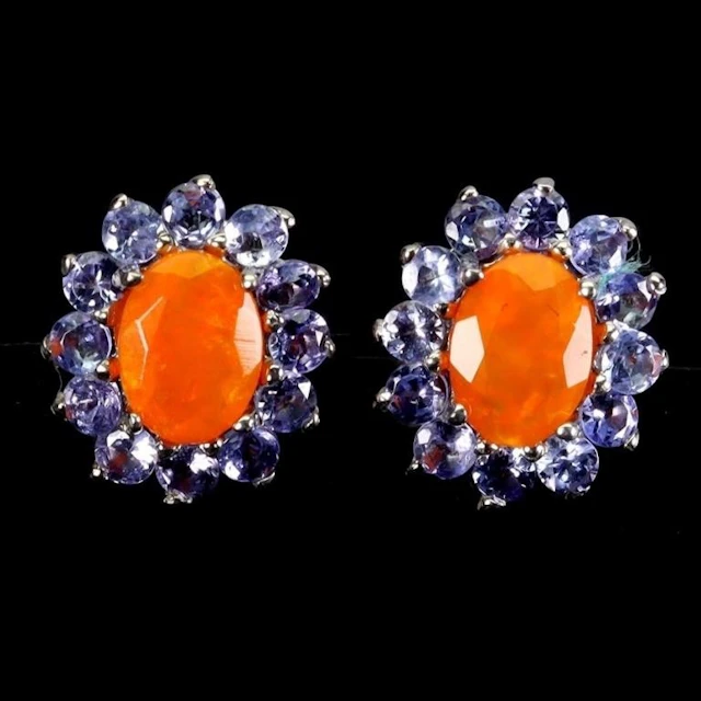 Natural Ethopian Orange Opal & Tanzanite EarRings