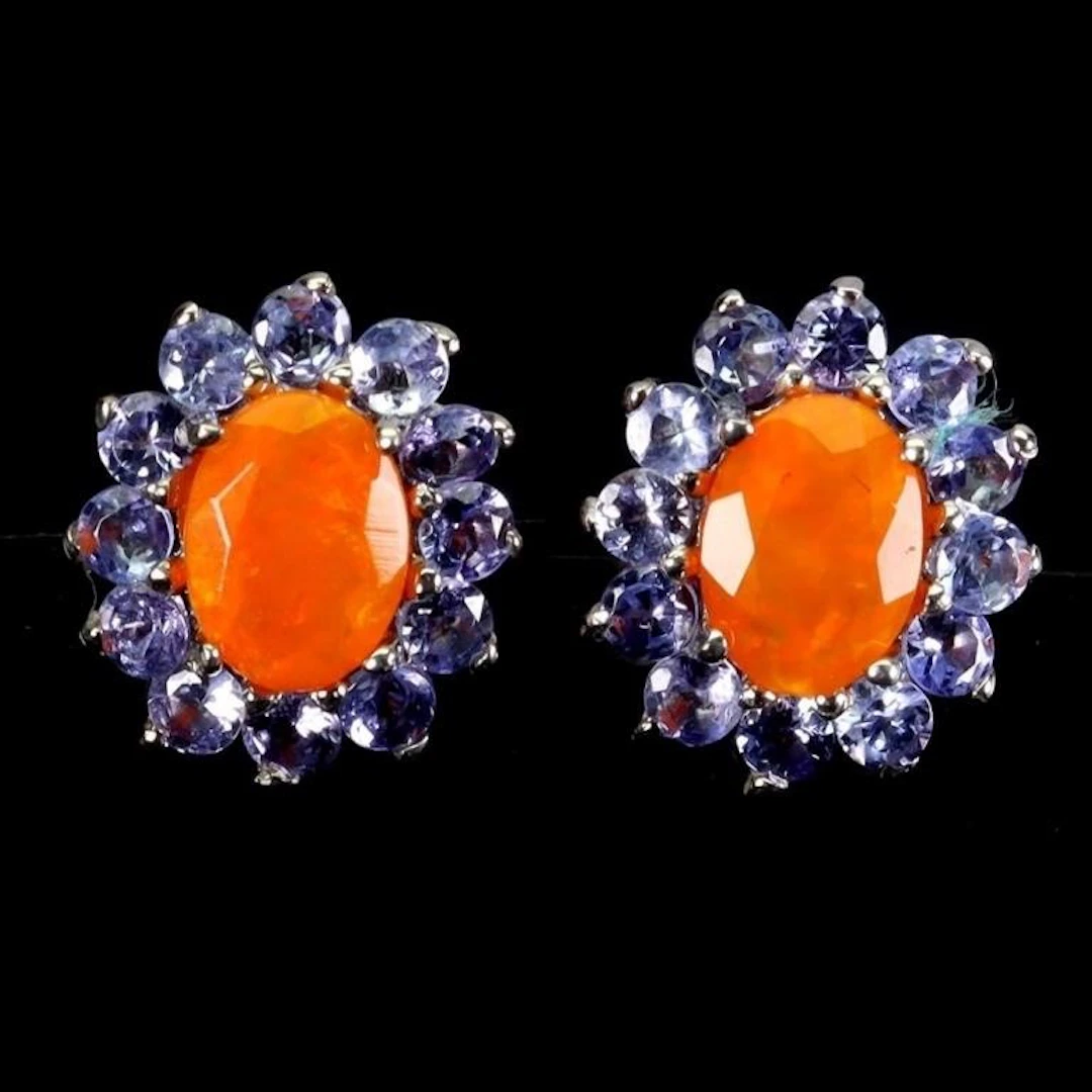 Natural Ethopian Orange Opal & Tanzanite EarRings