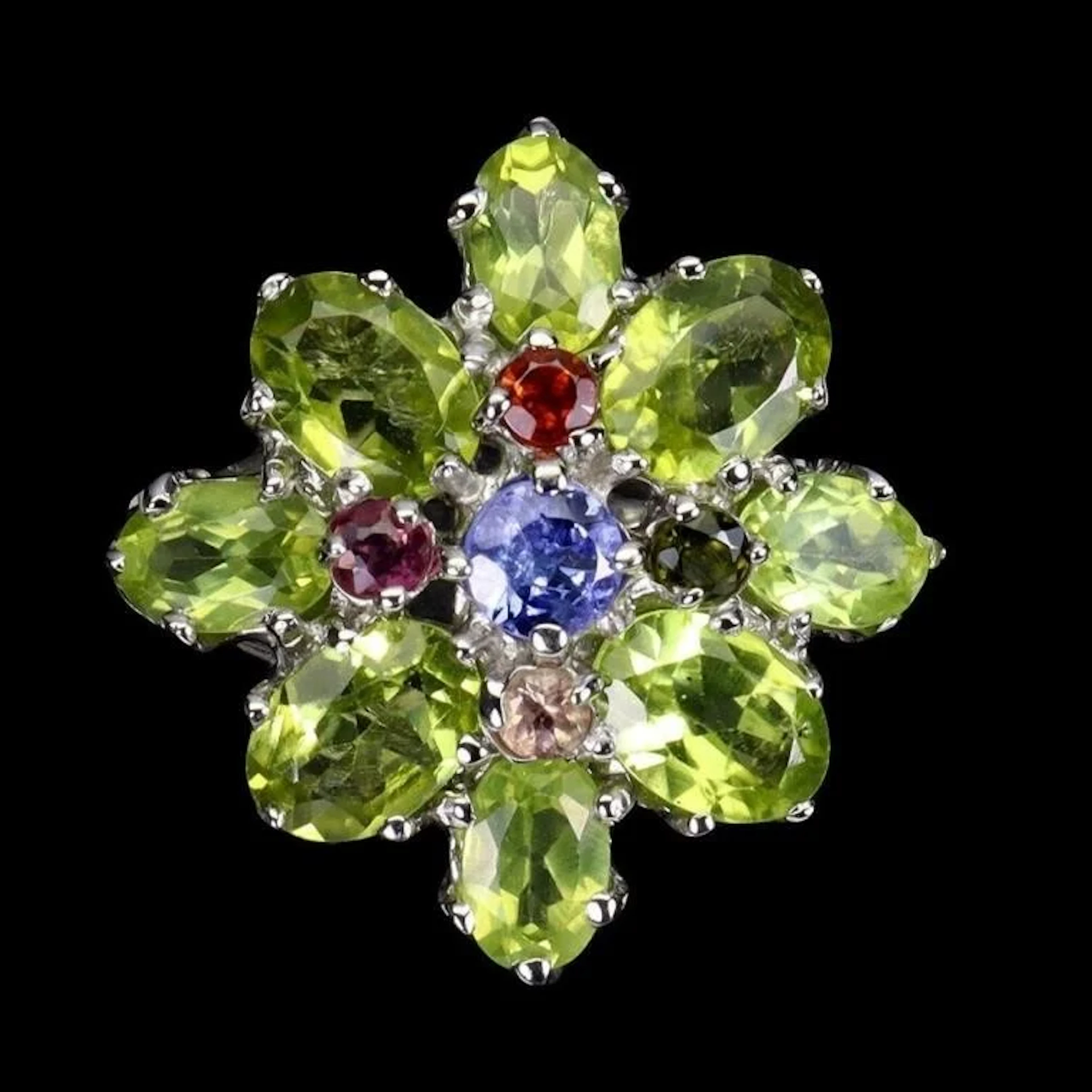 Natural Peridot Sapphire Tanzanite Tourmaline Ring