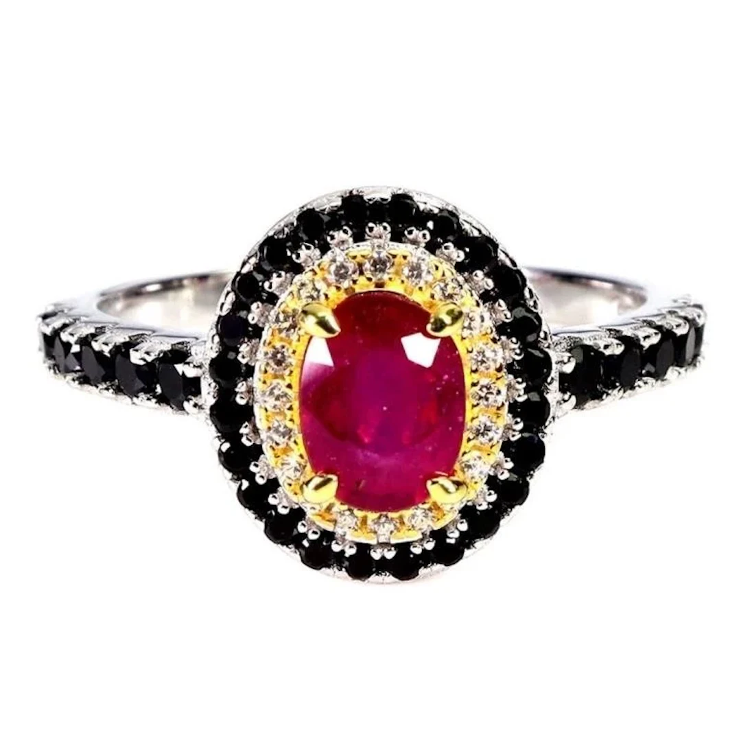 Natural Red Ruby & Black Spinel Ring