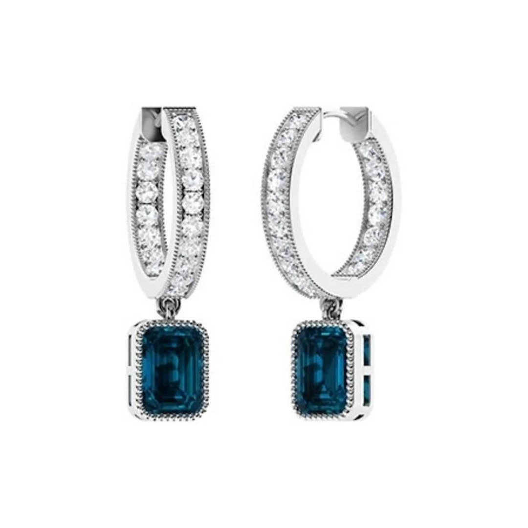 Gold Natural London Topaz Diamonds Drop EarRings