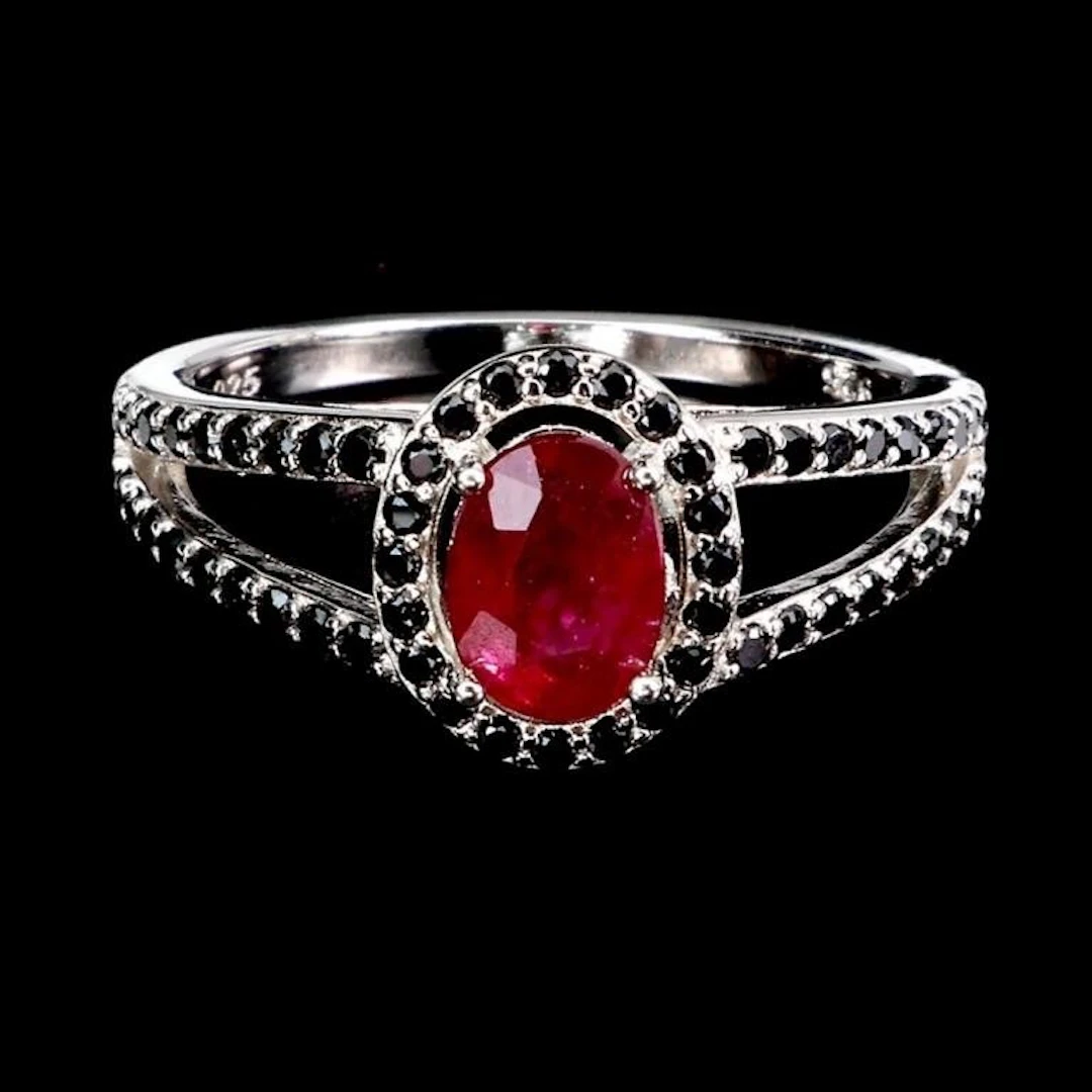 Natural Oval Red Ruby & Spinel Ring